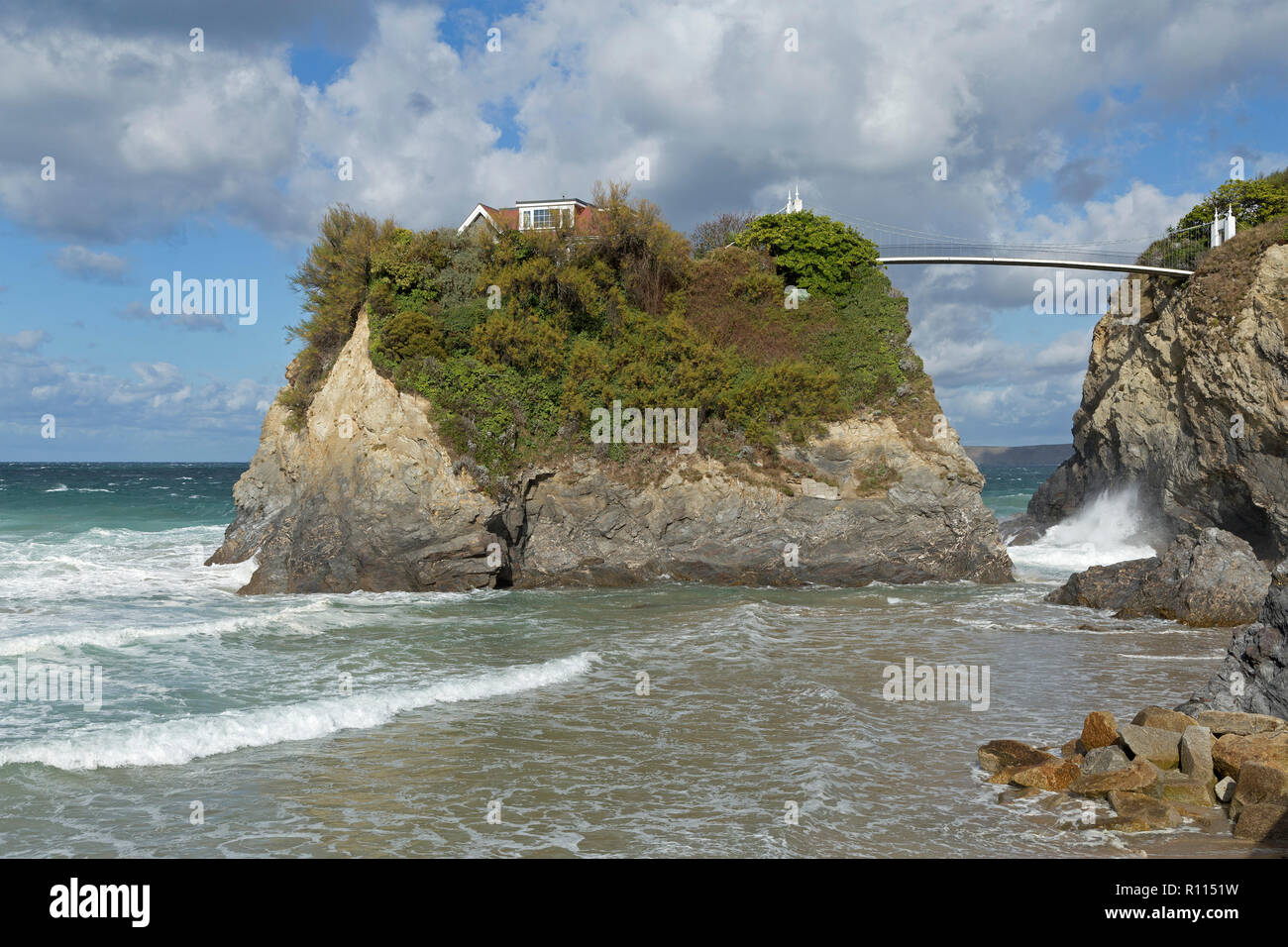Casa in mare, Towan Beach, Newquay Cornwall, Inghilterra, Gran Bretagna Foto Stock