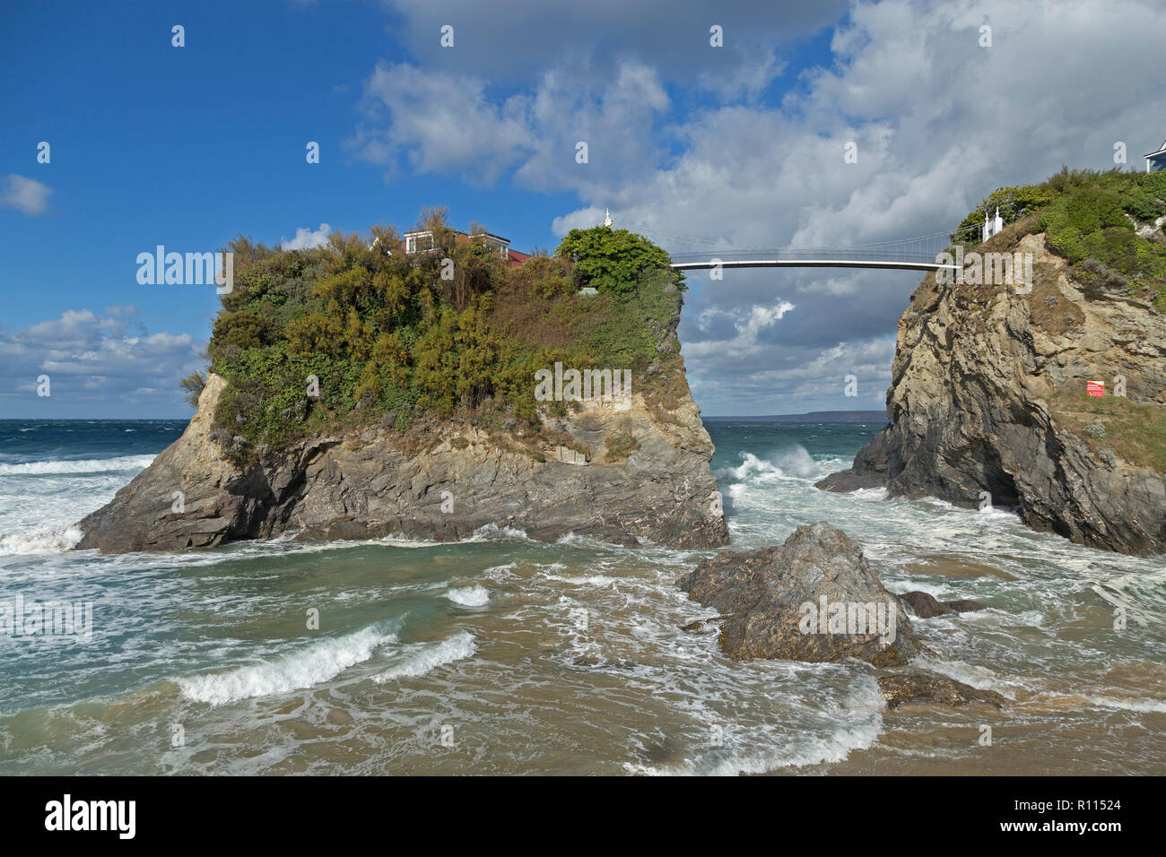Casa in mare, Towan Beach, Newquay Cornwall, Inghilterra, Gran Bretagna Foto Stock