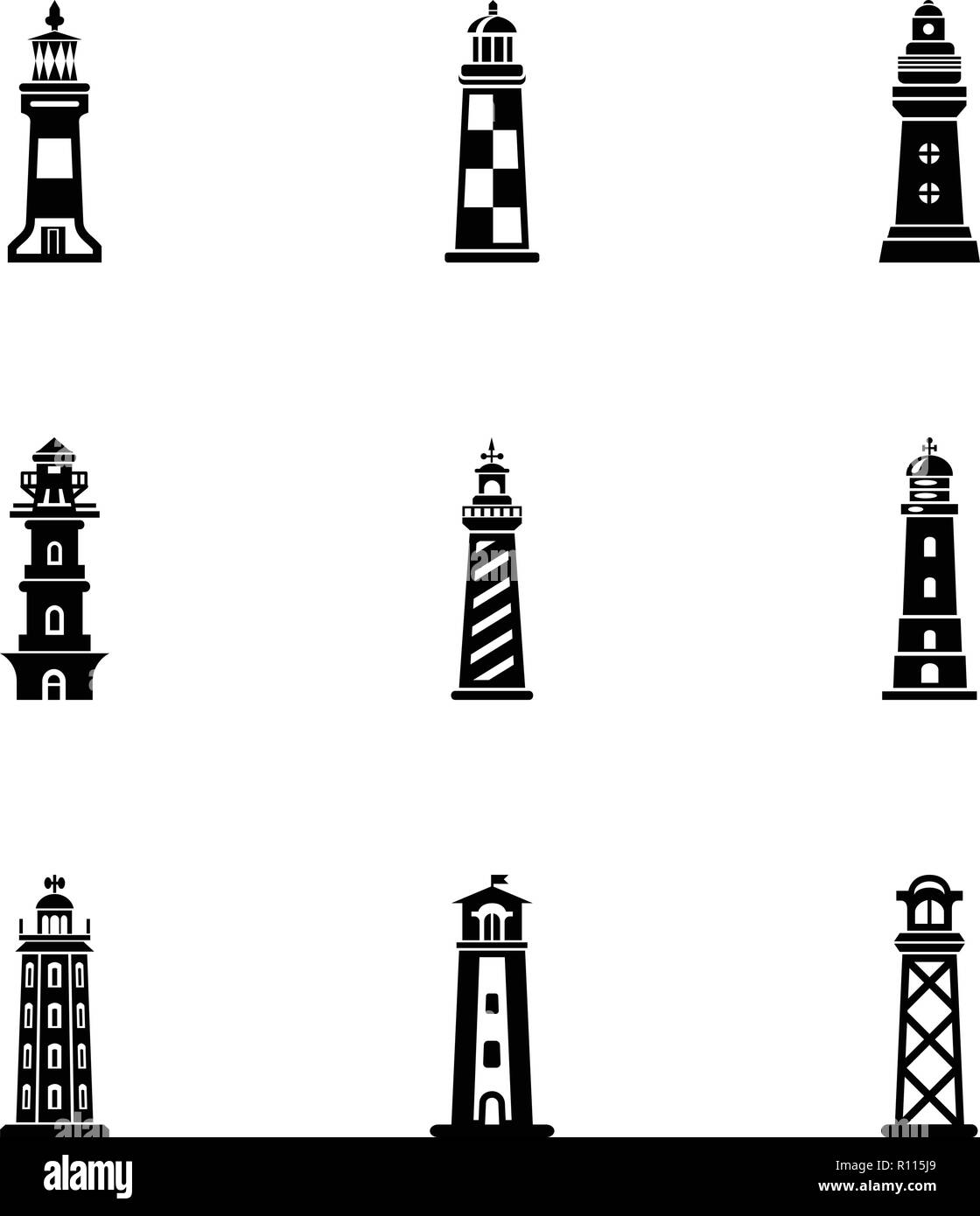 Torretta luminosa set di icone, stile semplice Illustrazione Vettoriale
