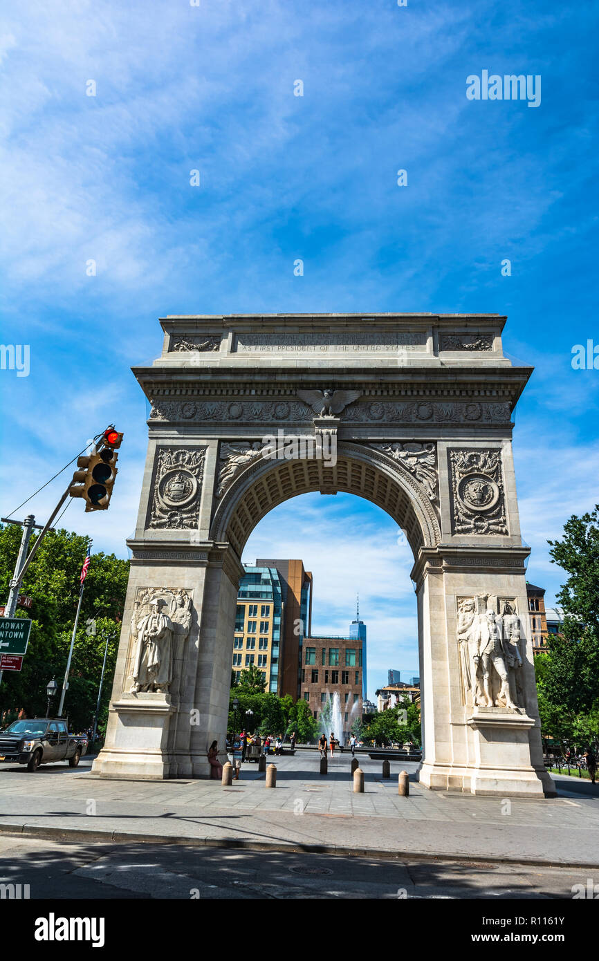 Manhattan,New York City, Stati Uniti d'America - 29 Giugno 2018 : Il Washington Square Arch a Washington Square Park Foto Stock