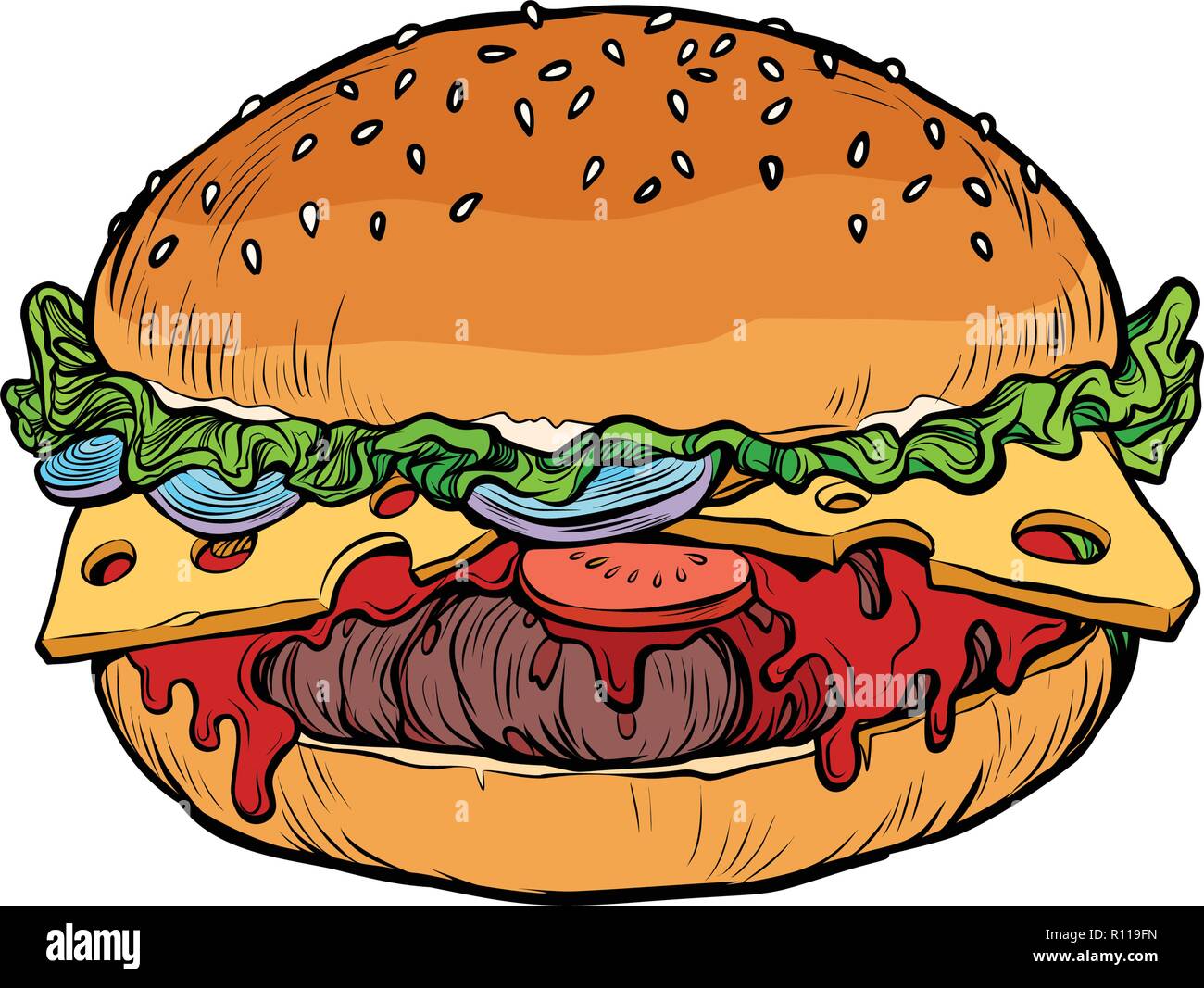 Burger, isolare su sfondo bianco Illustrazione Vettoriale