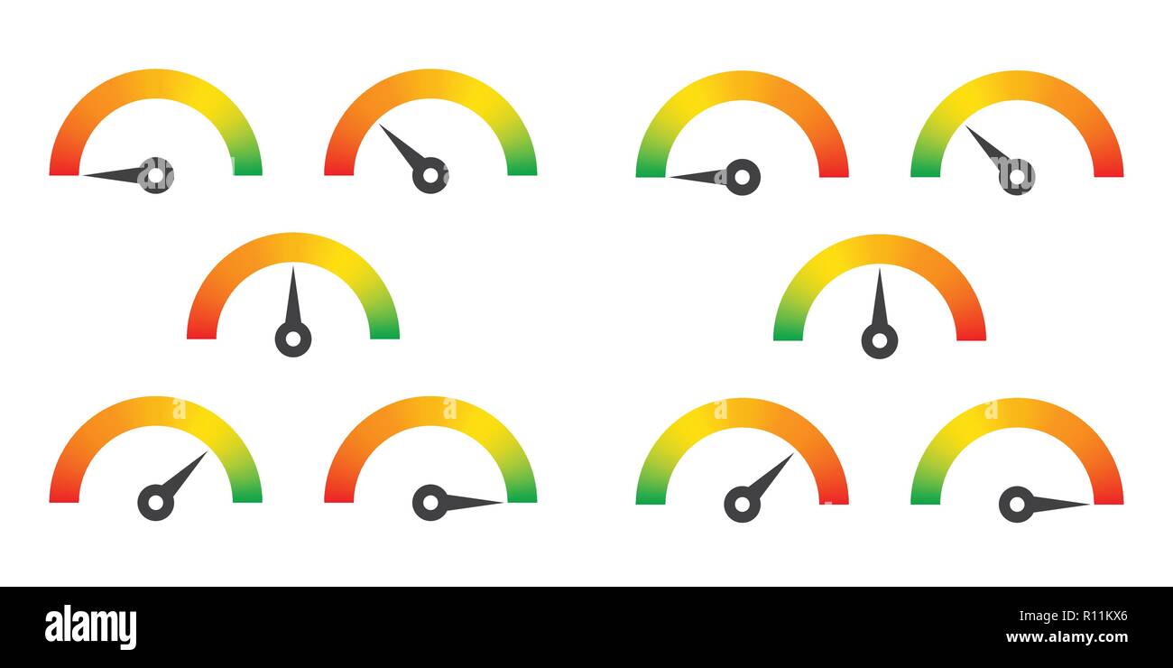 Segno del misuratore infografico elemento indicatore dal rosso al verde e verde a rosso illustrazione vettoriale Illustrazione Vettoriale