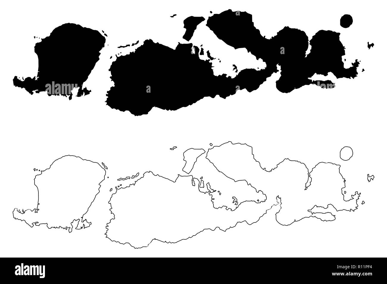 West Nusa Tenggara (suddivisioni di Indonesia, Province di Indonesia) mappa illustrazione vettoriale, scribble schizzo Nusa Tenggara Barat (Lesser Sunda Isla Illustrazione Vettoriale