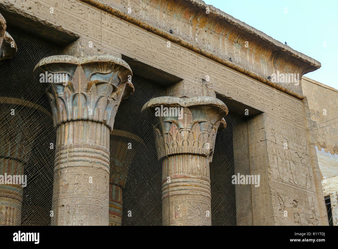 Le colonne in Hypostyle Hall presso il Tempio di Khnum a Esna, Esna Città, Esna, Qena Governatorato, Egitto, Nord Africa Foto Stock