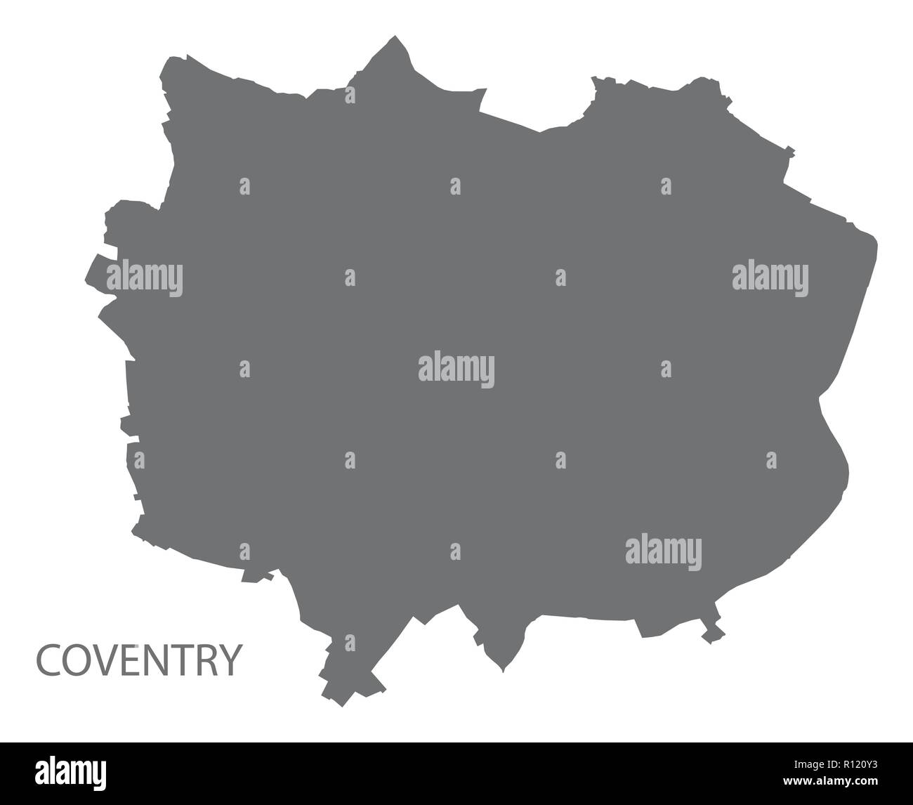 Coventry City map grigio illustrazione forma silhouette Illustrazione Vettoriale
