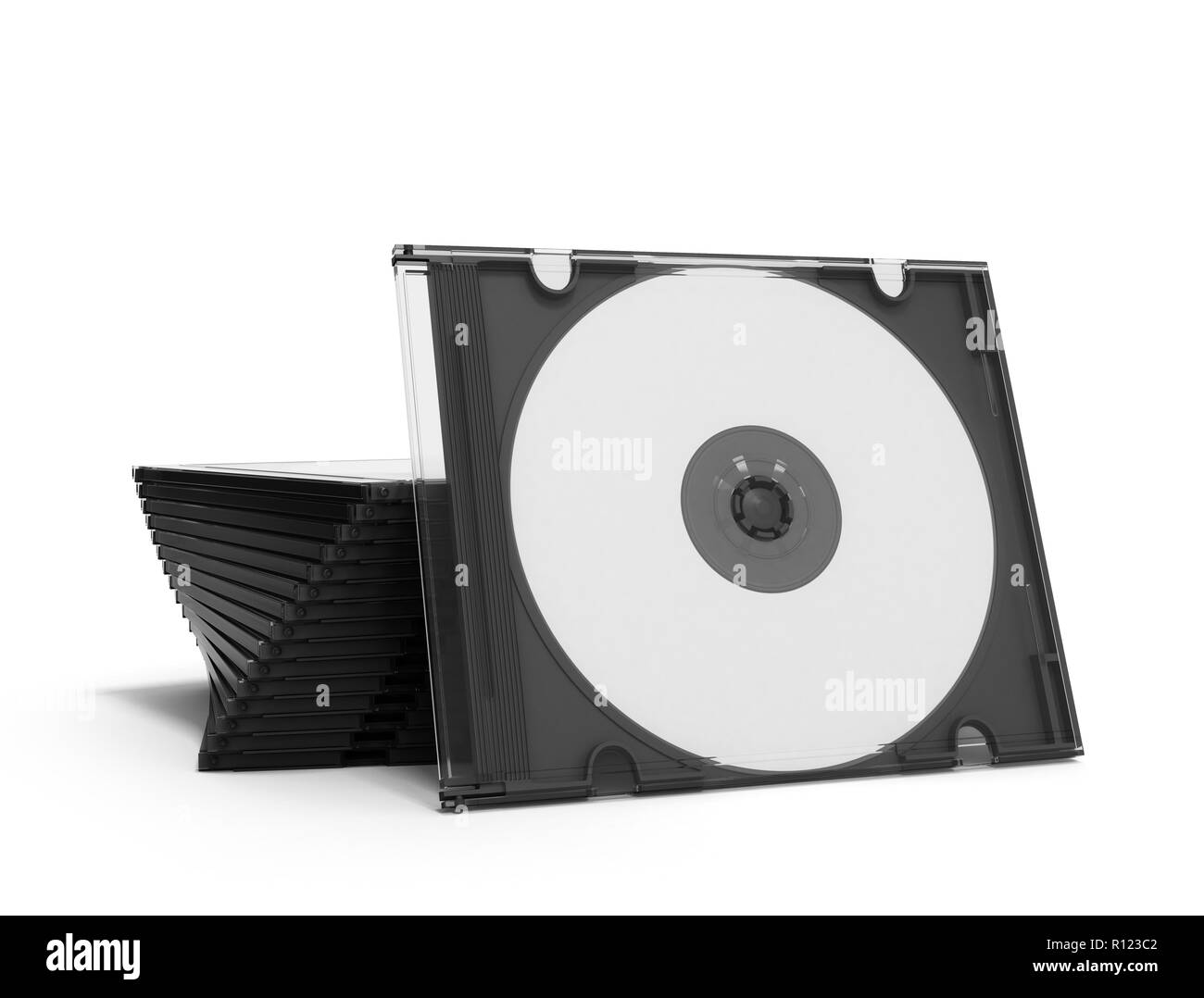 3D CD casi aperti su sfondo bianco Foto Stock