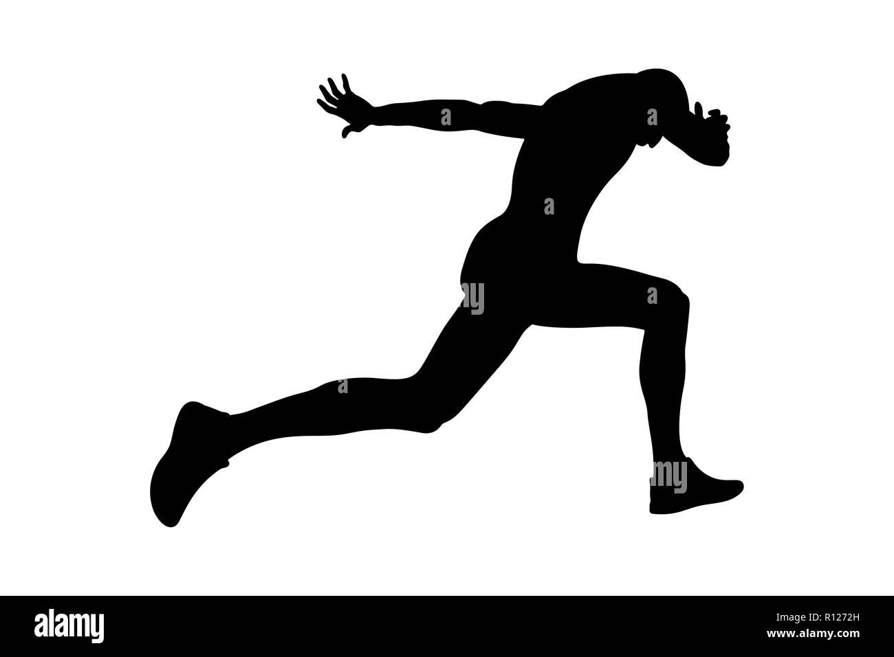 Esecuzione di traguardo atleta runner sprinter silhouette nera Foto Stock