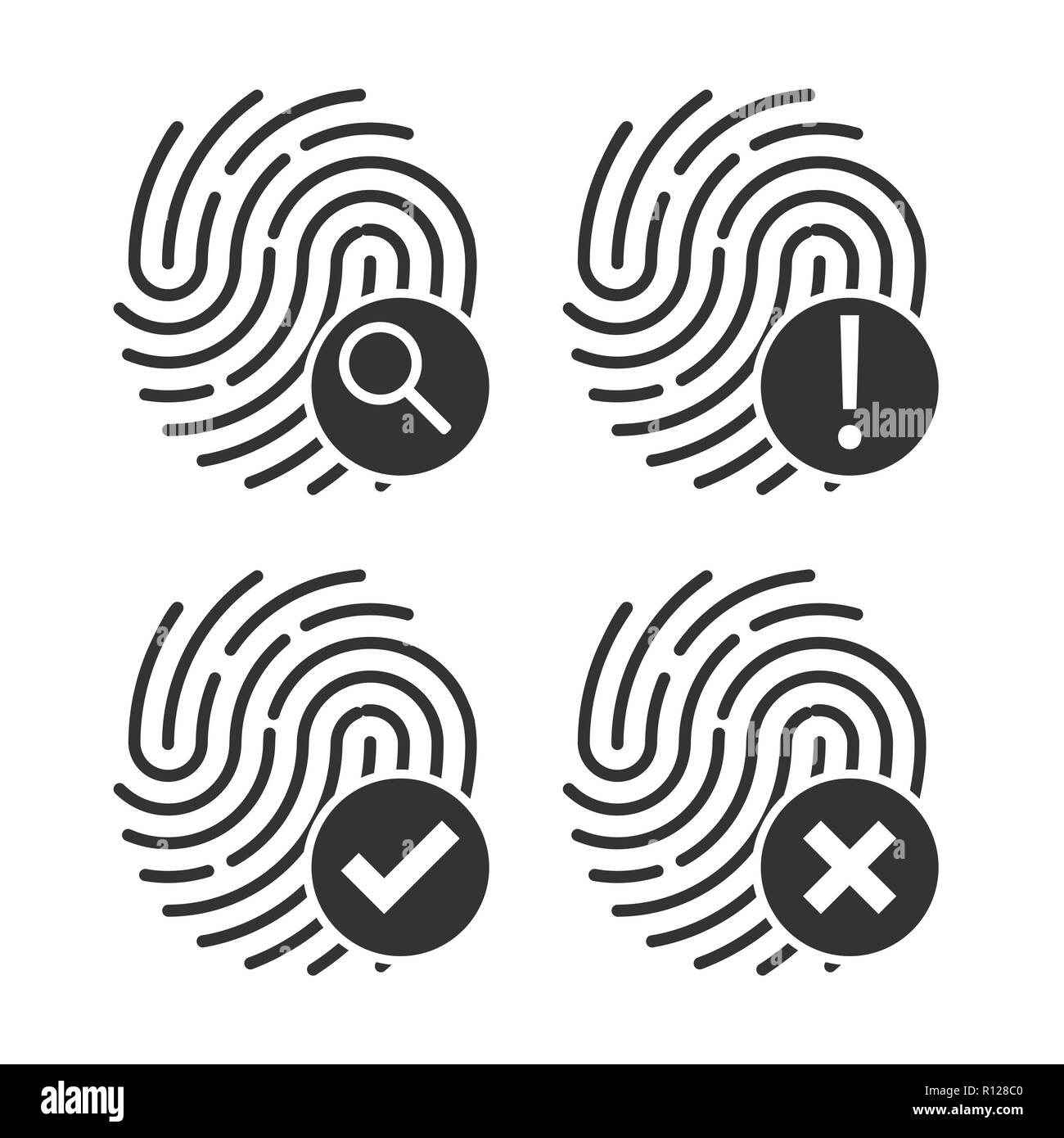 Il simbolo di identificazione. Icona di impronte digitali. Illustrazioni vettoriali. Design piatto. Illustrazione Vettoriale