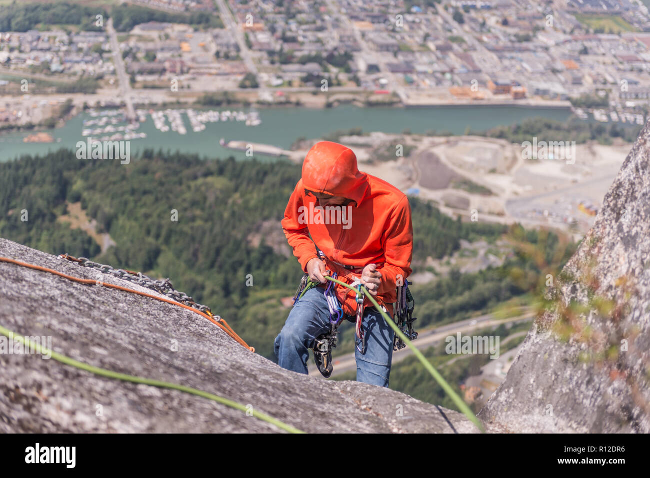 Arrampicata su roccia, Squamish, Canada Foto Stock