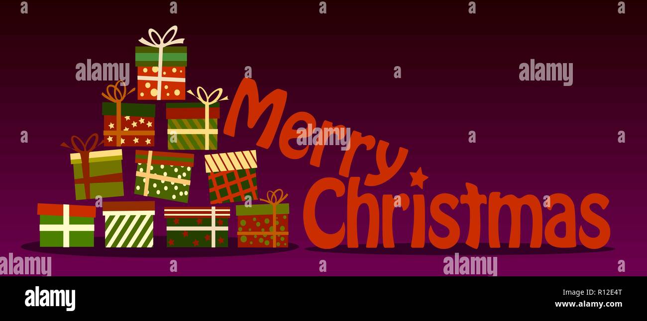 Buon Natale un banner o un biglietto di auguri con colorati confezioni regalo Illustrazione Vettoriale