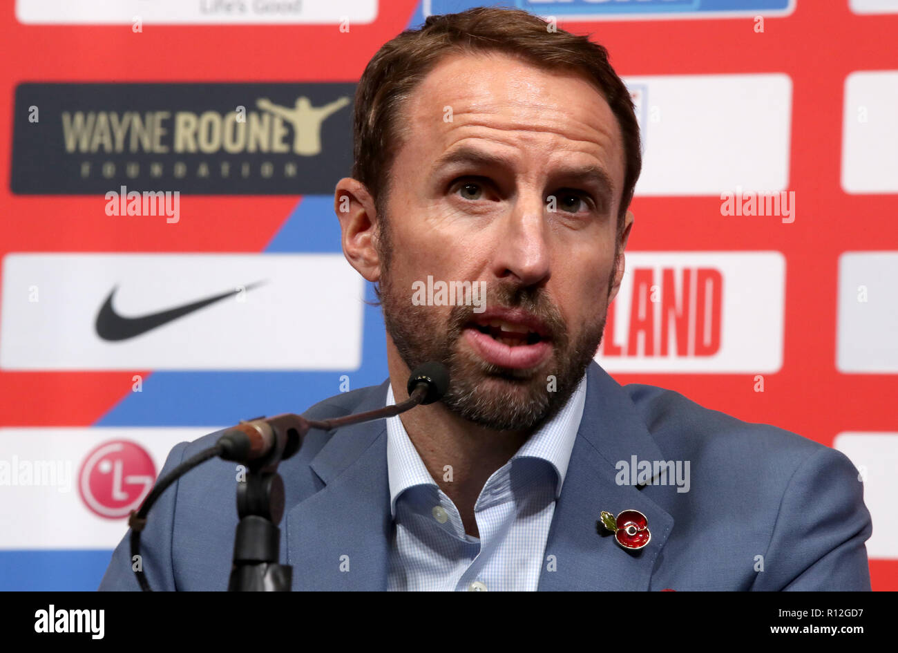 Inghilterra Manager Gareth Southgate durante la conferenza stampa presso lo Stadio di Wembley a Londra. Foto Stock