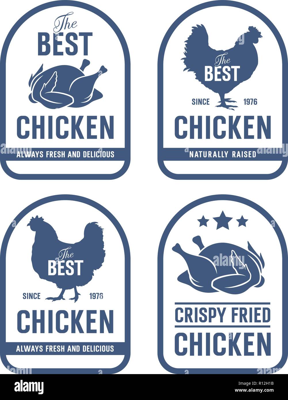 Vintage di carne di pollo etichette. Idee per il mercato di fattoria e Butcher Shop Illustrazione Vettoriale