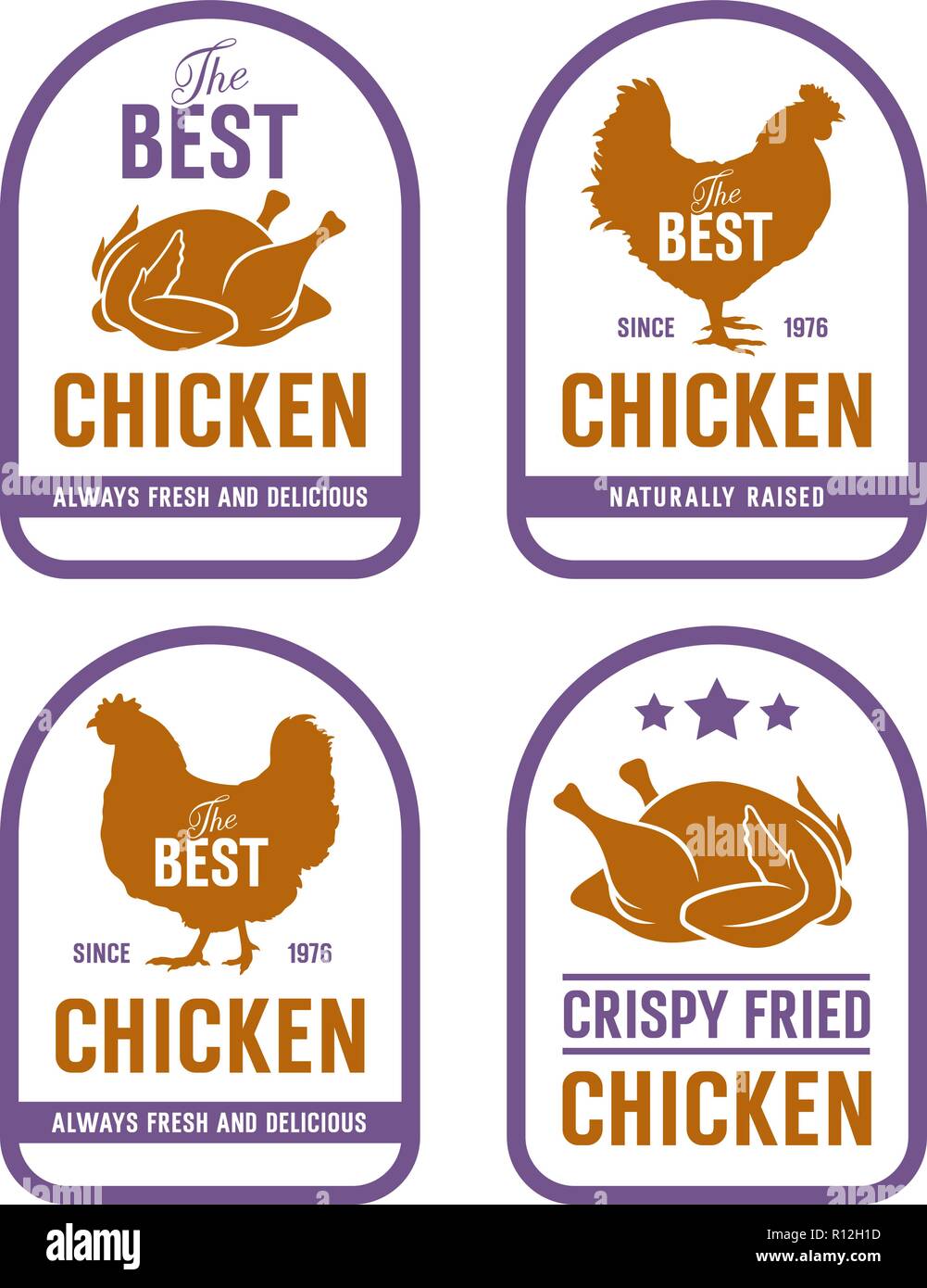 Vintage di carne di pollo etichette. Idee per il mercato di fattoria e Butcher Shop Illustrazione Vettoriale