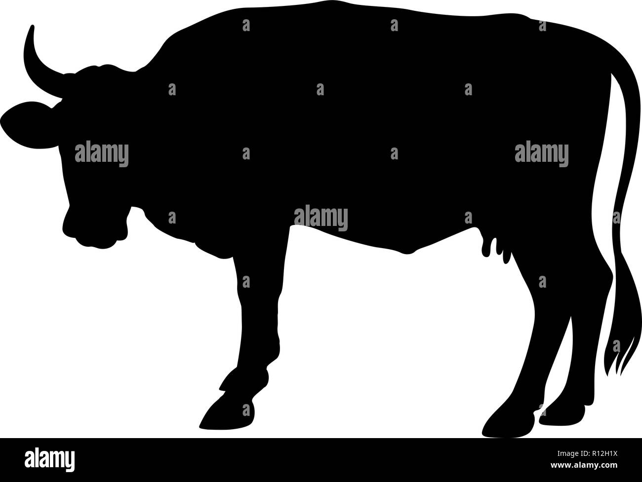 Vector silhouette di una mucca isolato su bianco Illustrazione Vettoriale