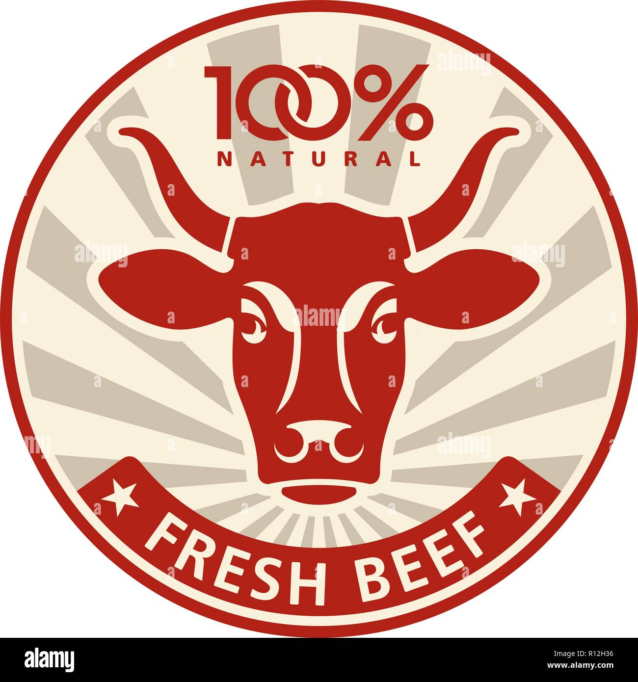 Etichetta con una testa di vacca. Concetto di mercato di fattoria e Butcher Shop Illustrazione Vettoriale