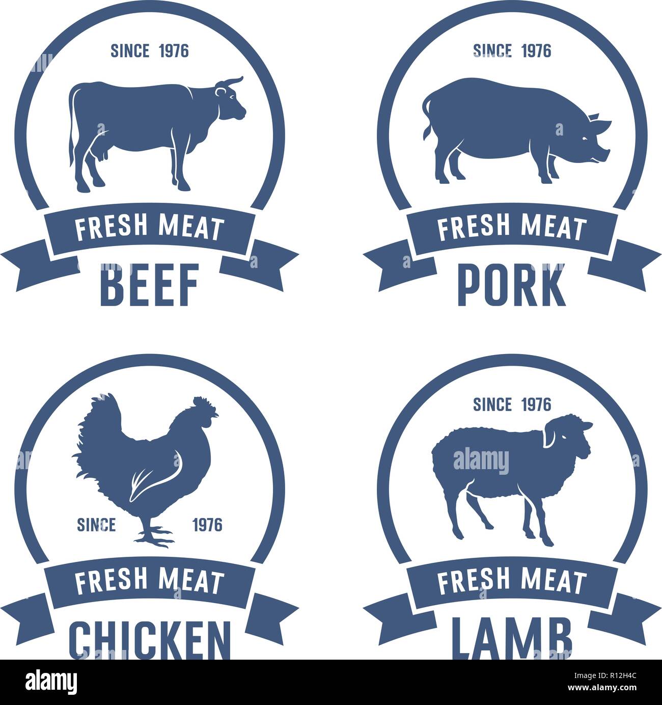 Vintage etichette di carne. Idee per il mercato di fattoria e Butcher Shop Illustrazione Vettoriale