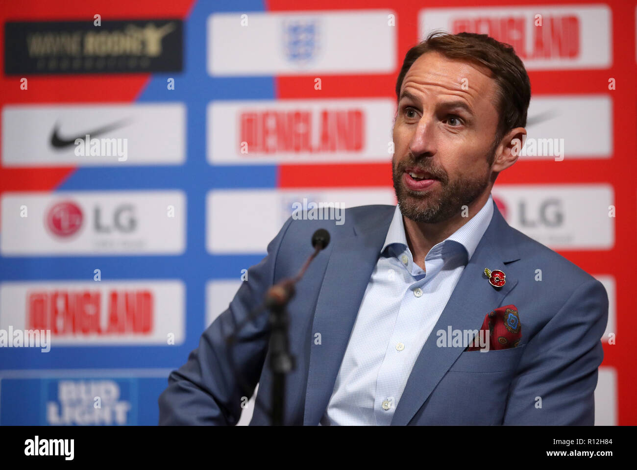 Inghilterra Manager Gareth Southgate durante la conferenza stampa presso lo Stadio di Wembley a Londra. Foto Stock
