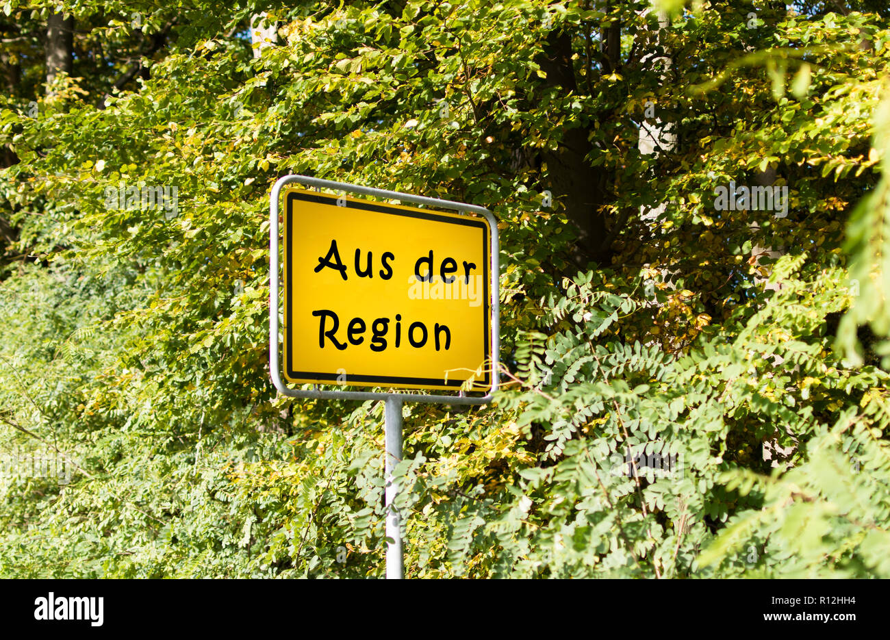 Firmare con l'etichetta "aus der Regione" Foto Stock