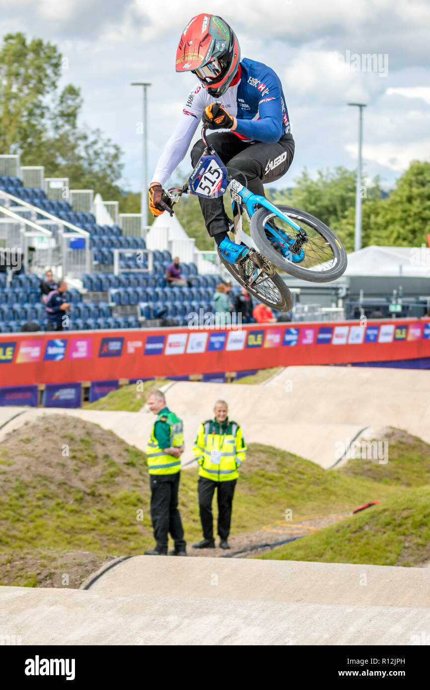 Paddy Sharrock - Glasgow2018 Campionati europei - BMX Racing Foto Stock