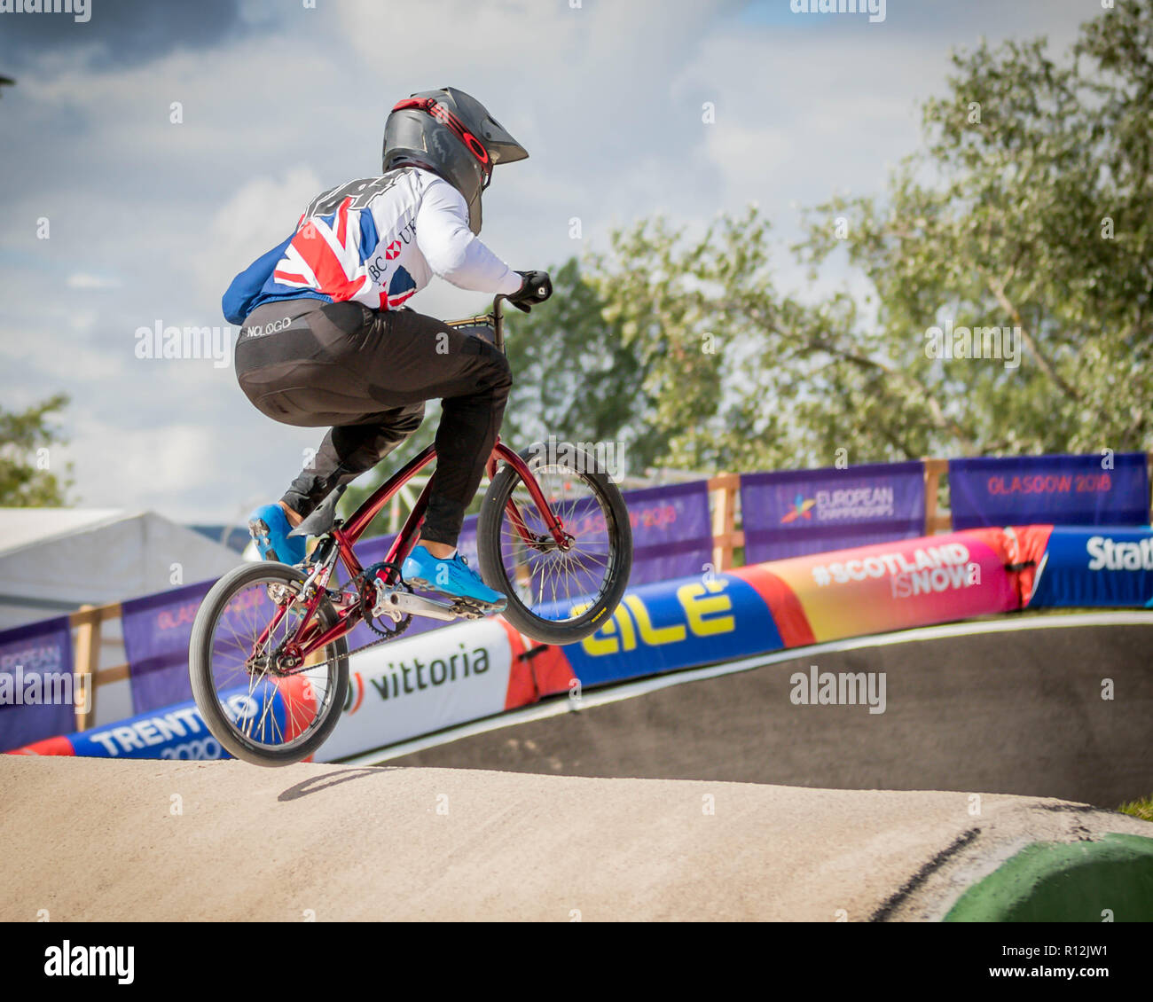 Quillan Isidoro (Team GB) Glasgow2018 Campionati Europei - una gara di BMX Foto Stock