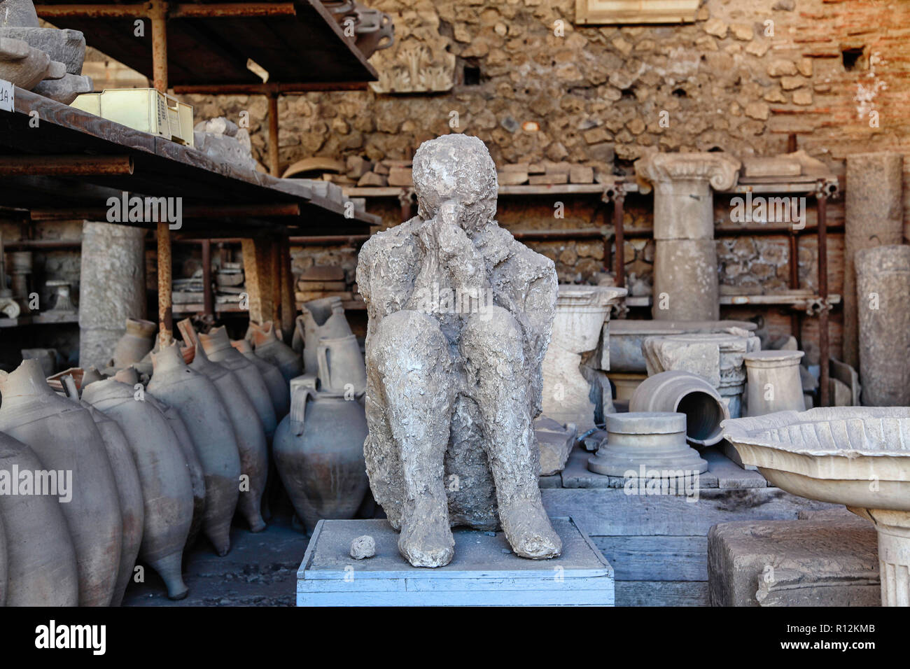 Corpo stampato di un intonaco pro capite di morte a Pompei, Campania, Italia Foto Stock