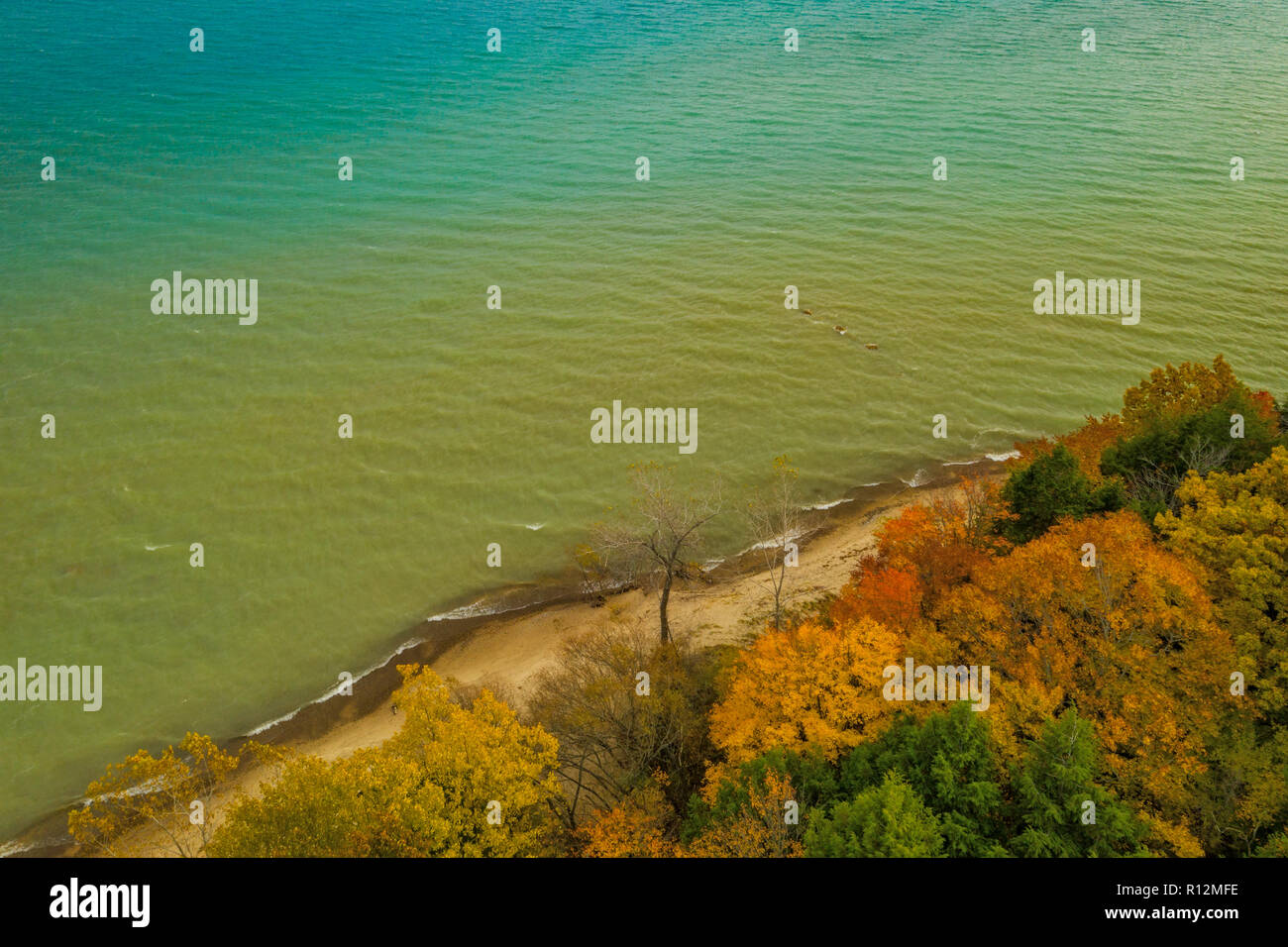 Grande Lago Huron blu e autunno, Lexington, Michigan STATI UNITI Foto Stock