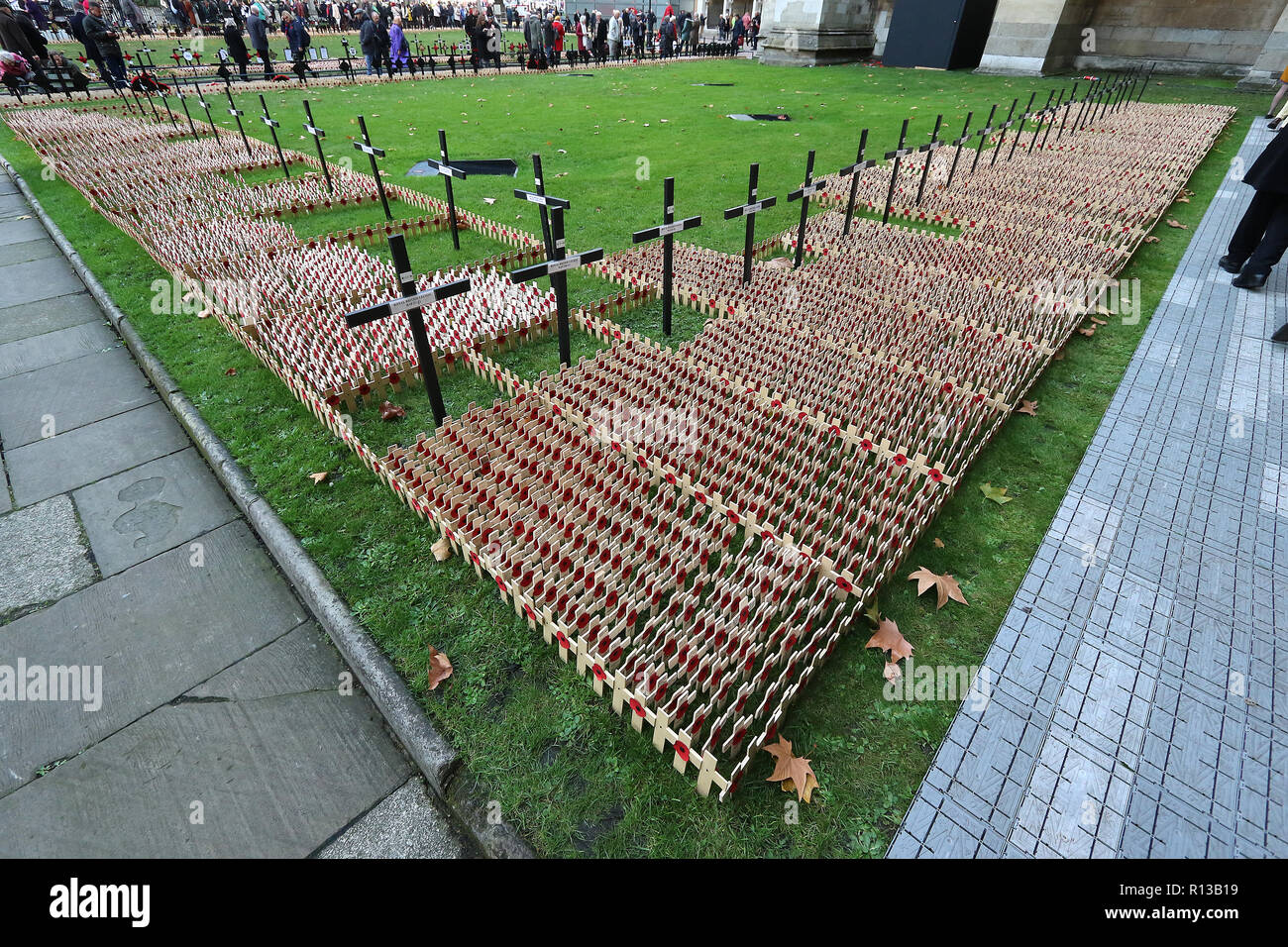 Ricordo omaggi sono piantati in campi di ricordo, con ogni tributo che porta un messaggio personale a qualcuno che ha perso la vita in servizio Foto Stock