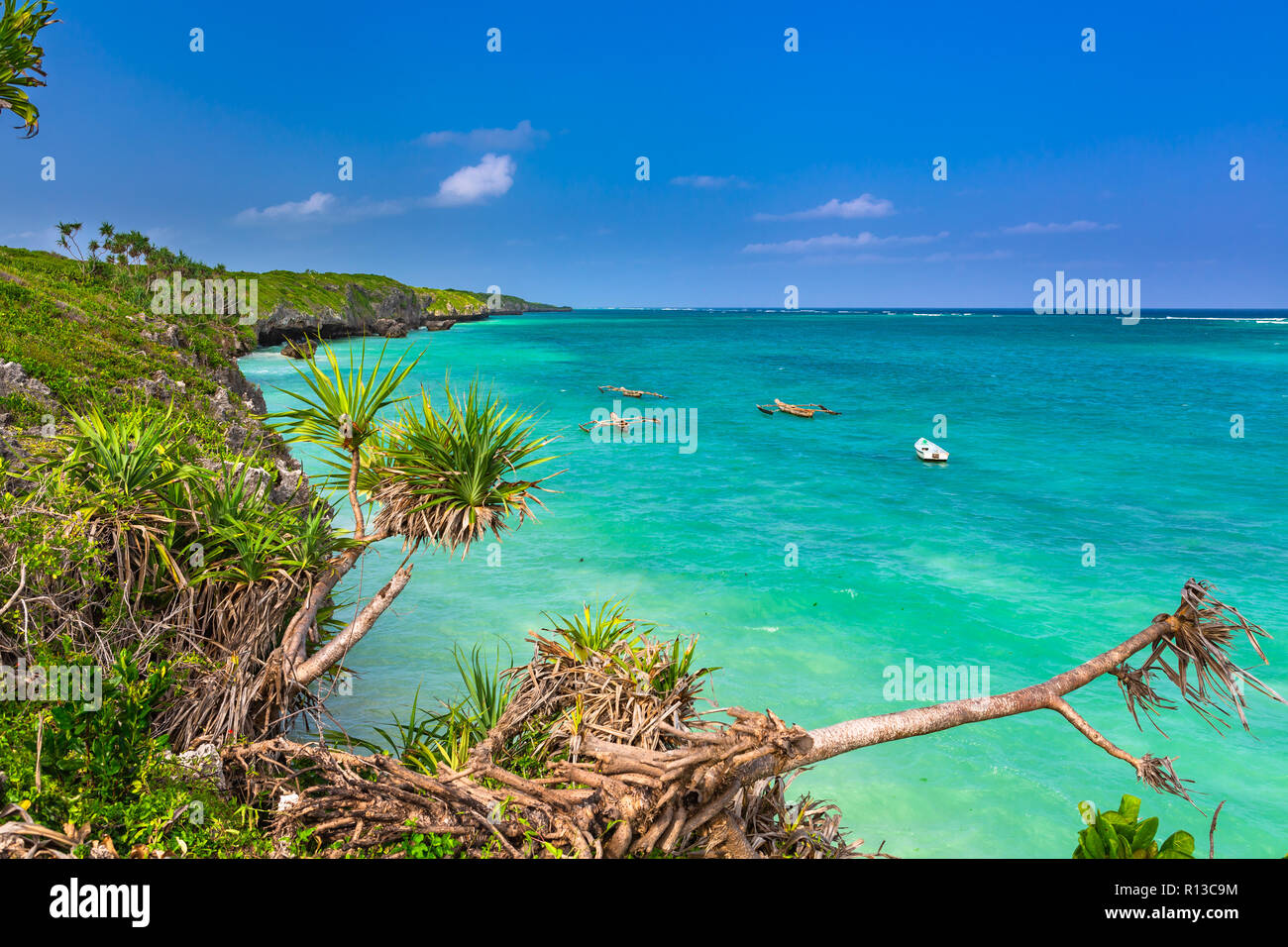 Vista sulla spiaggia. Zanzibar, Tanzania. Foto Stock