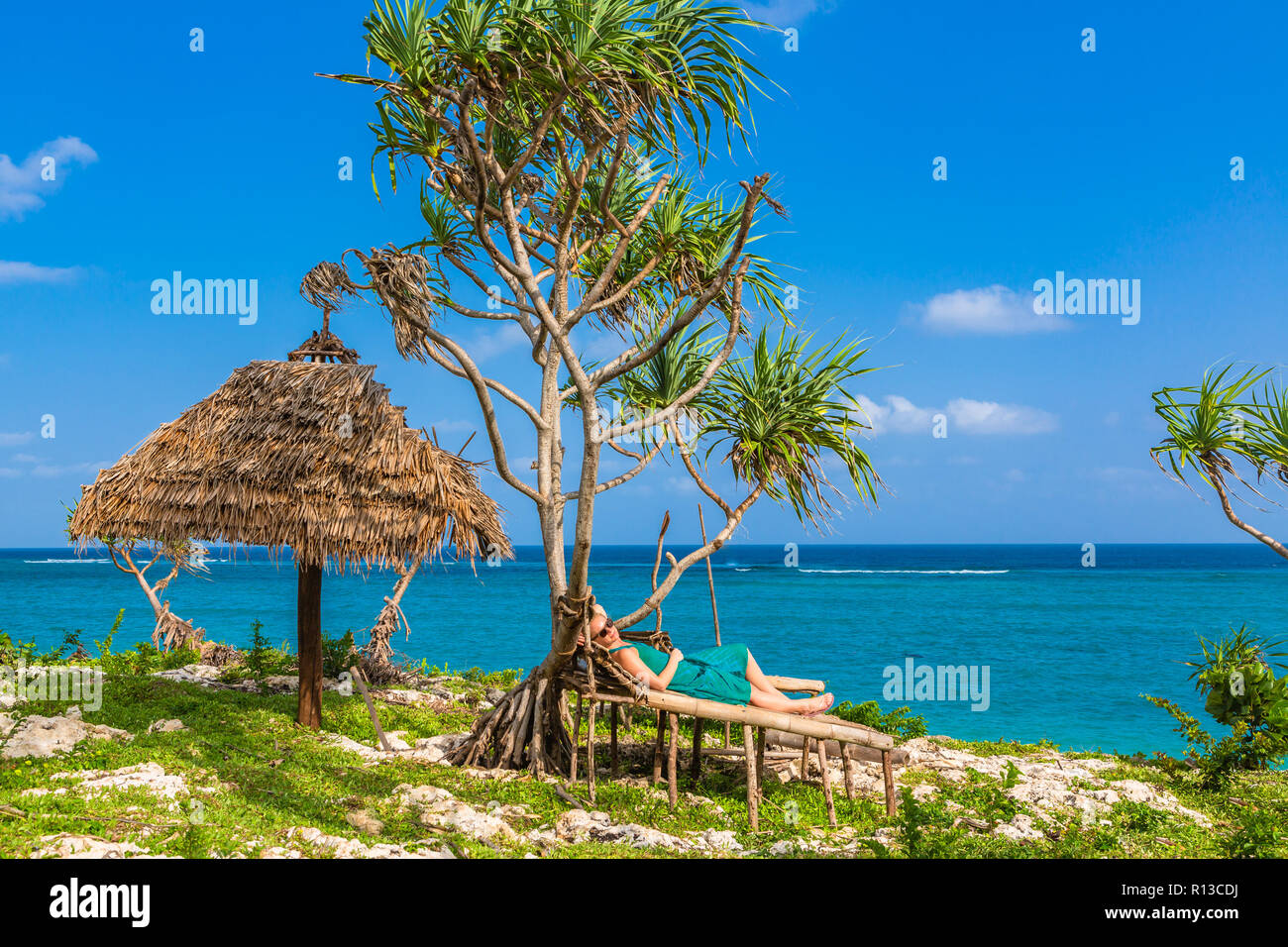 Vista sulla spiaggia. Nungwi, Zanzibar, Tanzania. Foto Stock