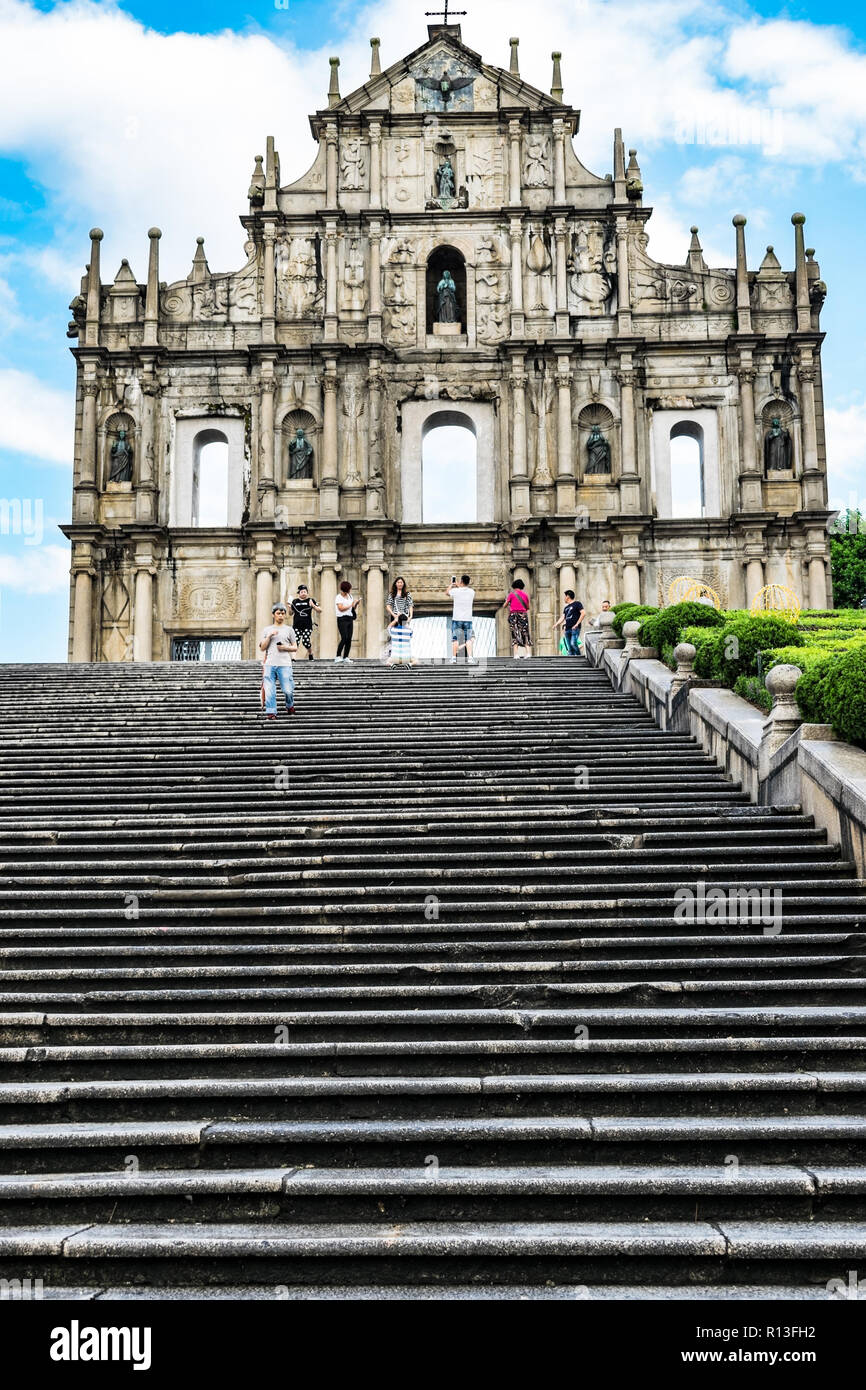 Cattedrale di Macao le rovine di parete e le Rovine di San Paolo in Brasile, Cina, un ex colonia portoghese Foto Stock