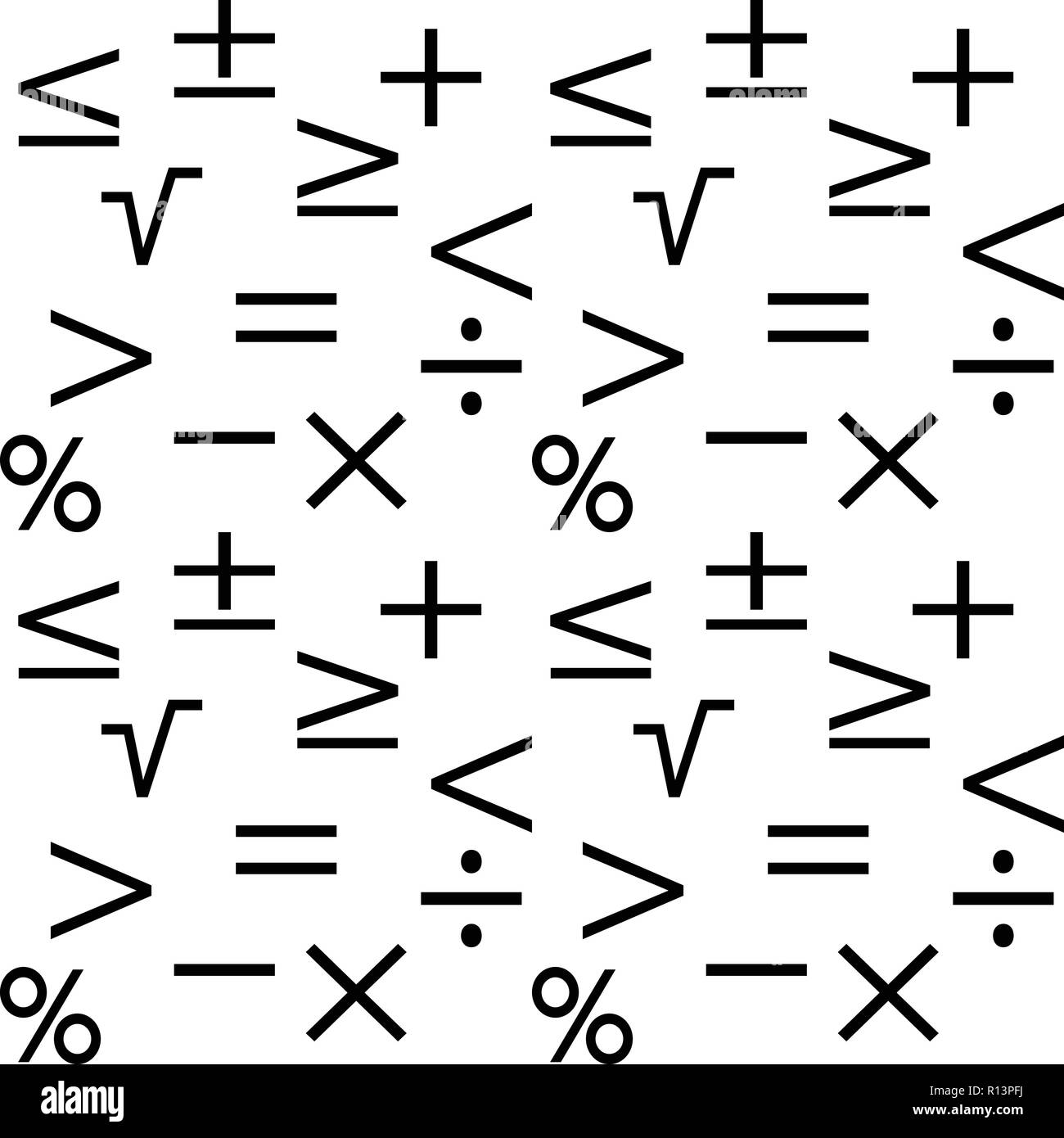 Matematica geometrica pattern senza giunture. Lo sfondo da meno, plus, uguale, non uguali, divisione e moltiplicazione, percentuale, equivale a,radicale Illustrazione Vettoriale