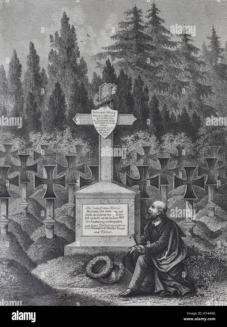 Digital riproduzione migliorata, la tomba di Friedrich Ludwig Weidig, 1791 - 1837, tedesco teologo protestante, pastore, attivista, insegnante e giornalista, cimitero a Darmstadt, Germania Foto Stock