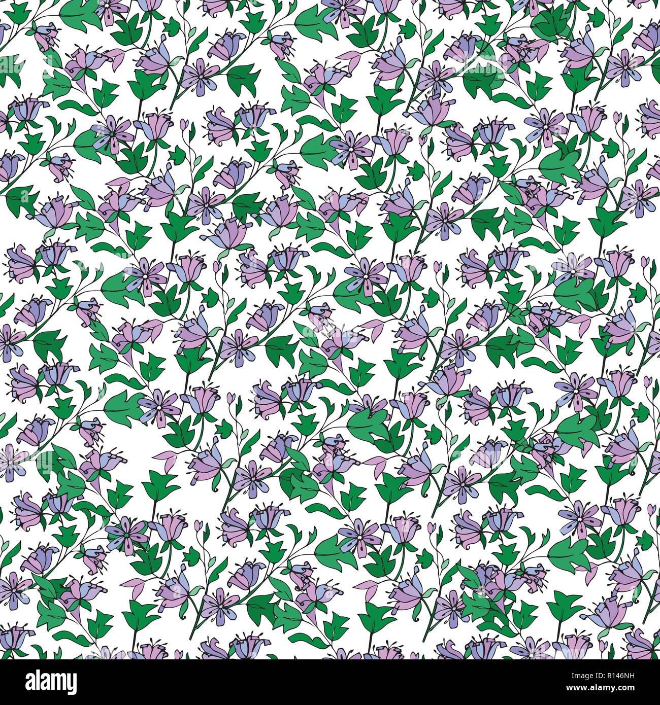 Viola tulip tree pattern senza giunture. Illustrazione Vettoriale. Infiniti design per biglietti di auguri, tessuti, annunci di poster. Illustrazione Vettoriale