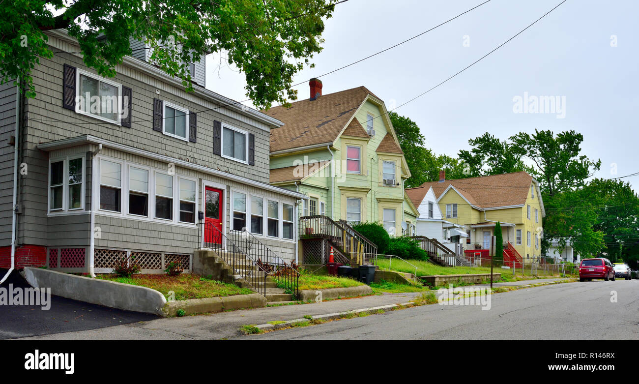 Case nel quartiere residenziale di Beachmont area di Revere, un sobborgo di Boston, Stati Uniti d'America Foto Stock