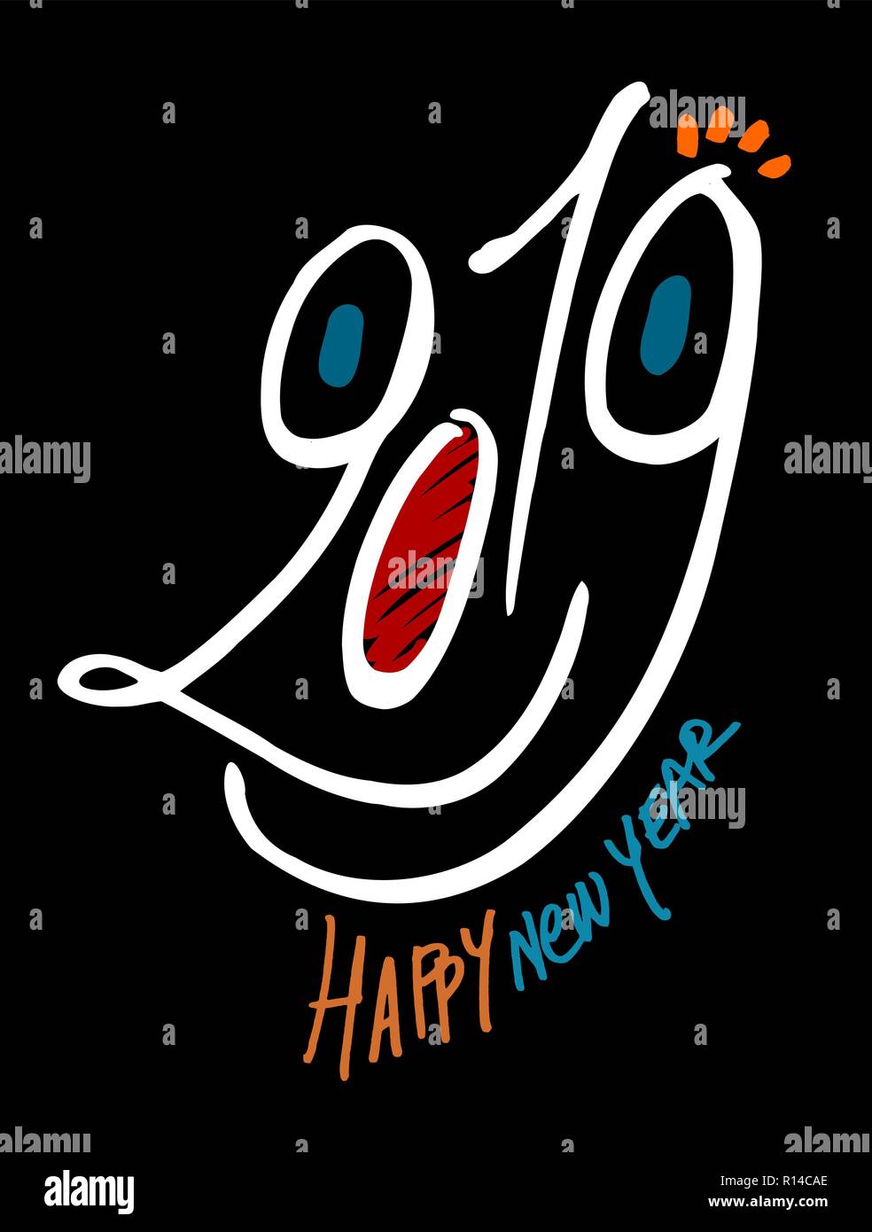 2019 divertente faccia graffiti Illustrazione Vettoriale