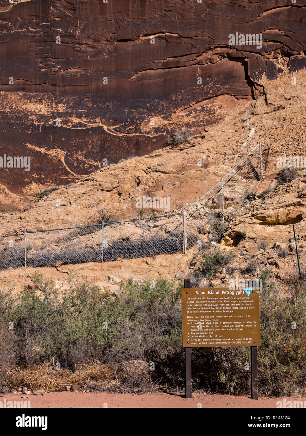 Isola di sabbia petroglifi Bluff, Utah. Foto Stock