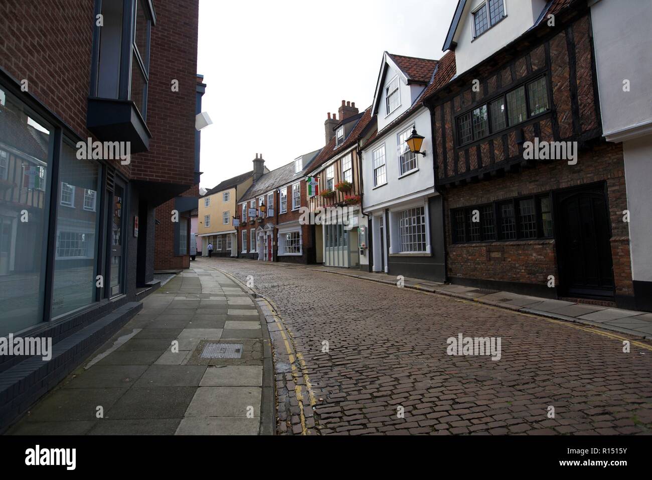 Norwich via acciottolata Elm Hill Foto Stock