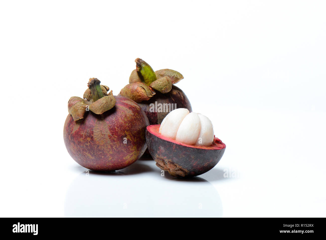 Mangosteen viola, Garcinia mangostana Foto Stock