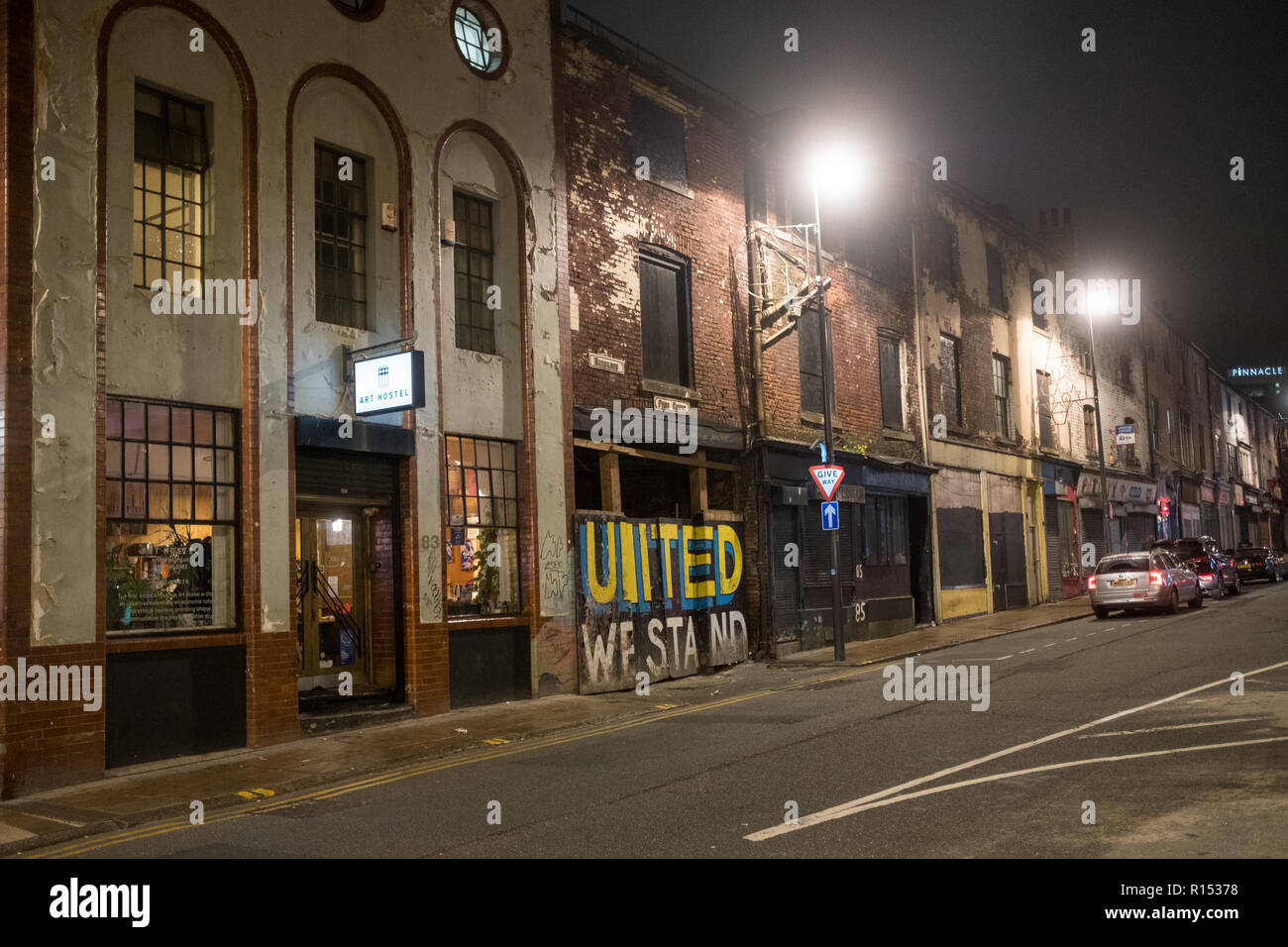 Kirkgate area nel centro della città di Leeds di notte Foto Stock