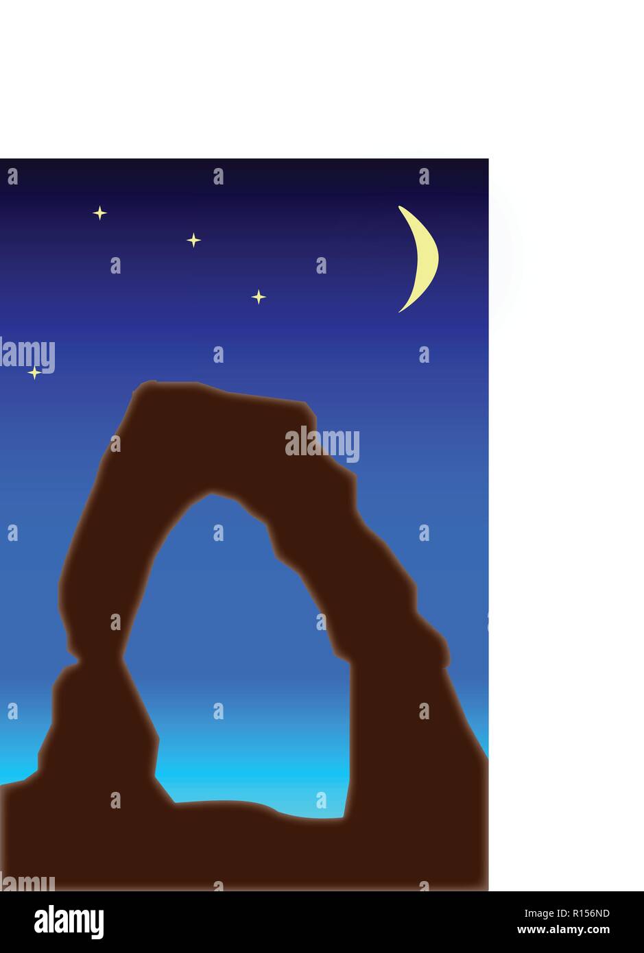 Cielo di sera, stelle e la luna più Delicate Arch, artistico, rendering vettoriale per effetto moody Illustrazione Vettoriale
