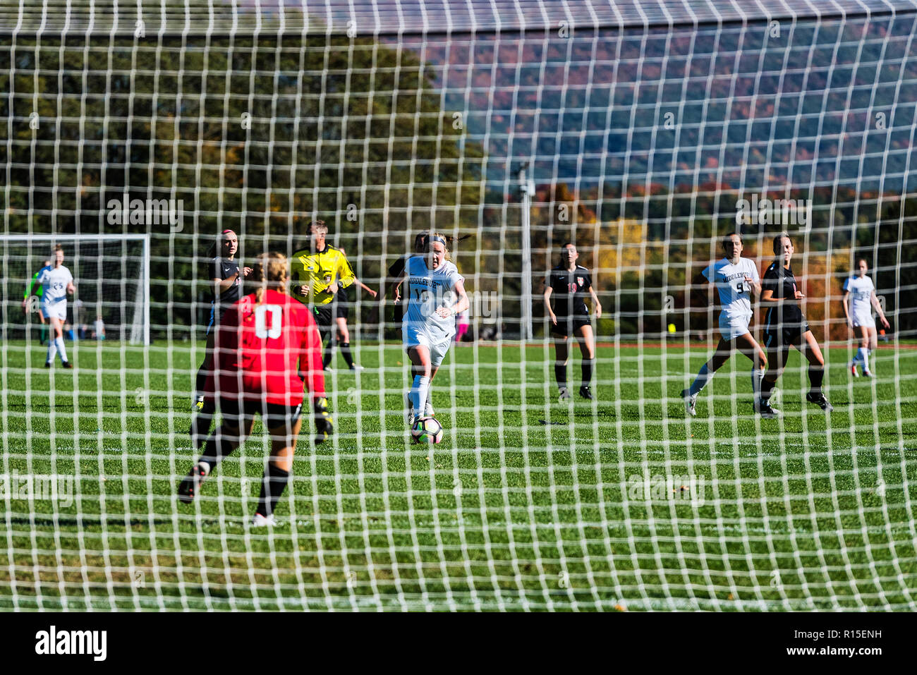 Middlebury College femminile gioco di calcio, Vermont, USA. Foto Stock