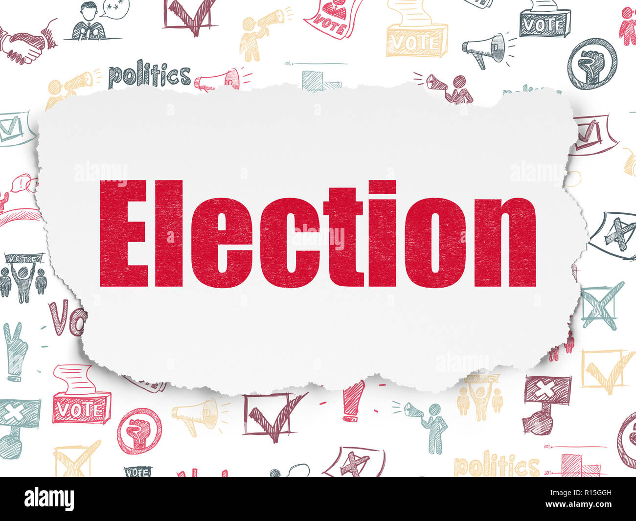 Il concetto di politica: Elezione sulla carta strappata sfondo Foto Stock