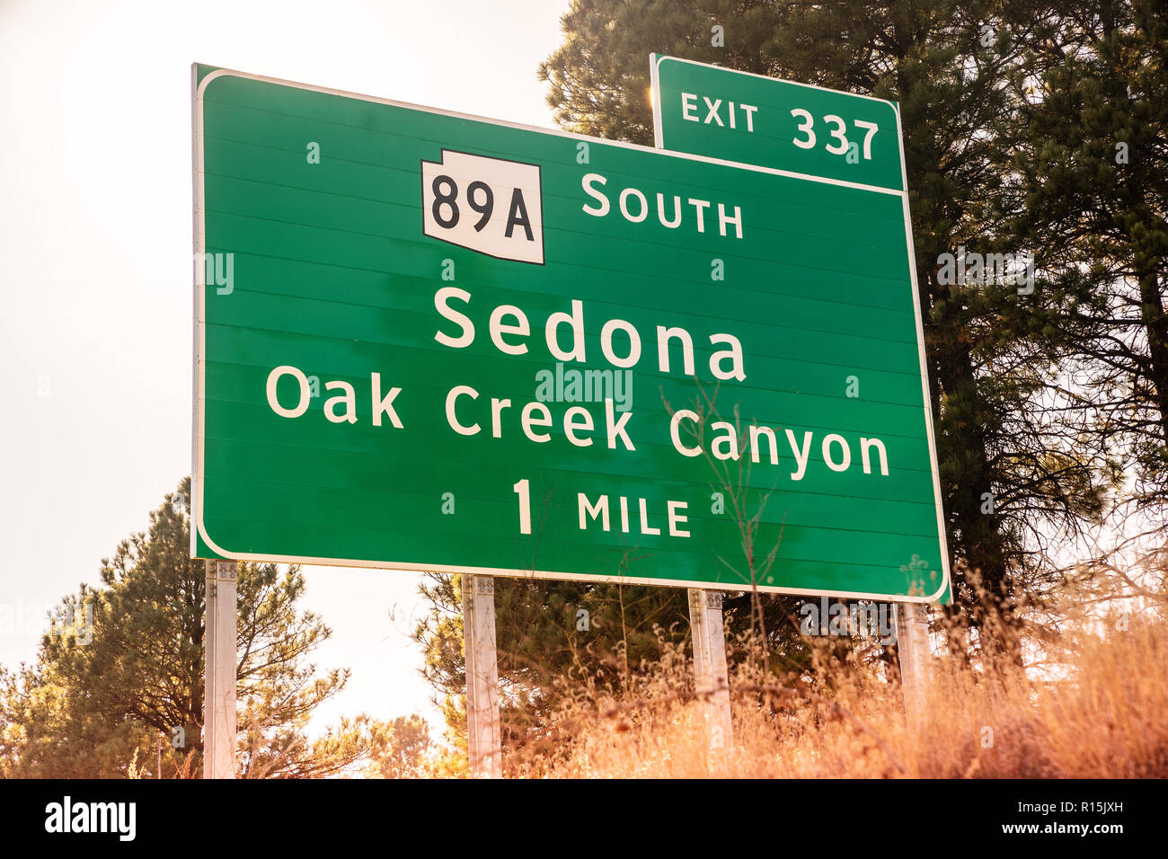 Sedona, Oak Creek Canyon autostrada uscita 89un segno,Arizona. Foto Stock