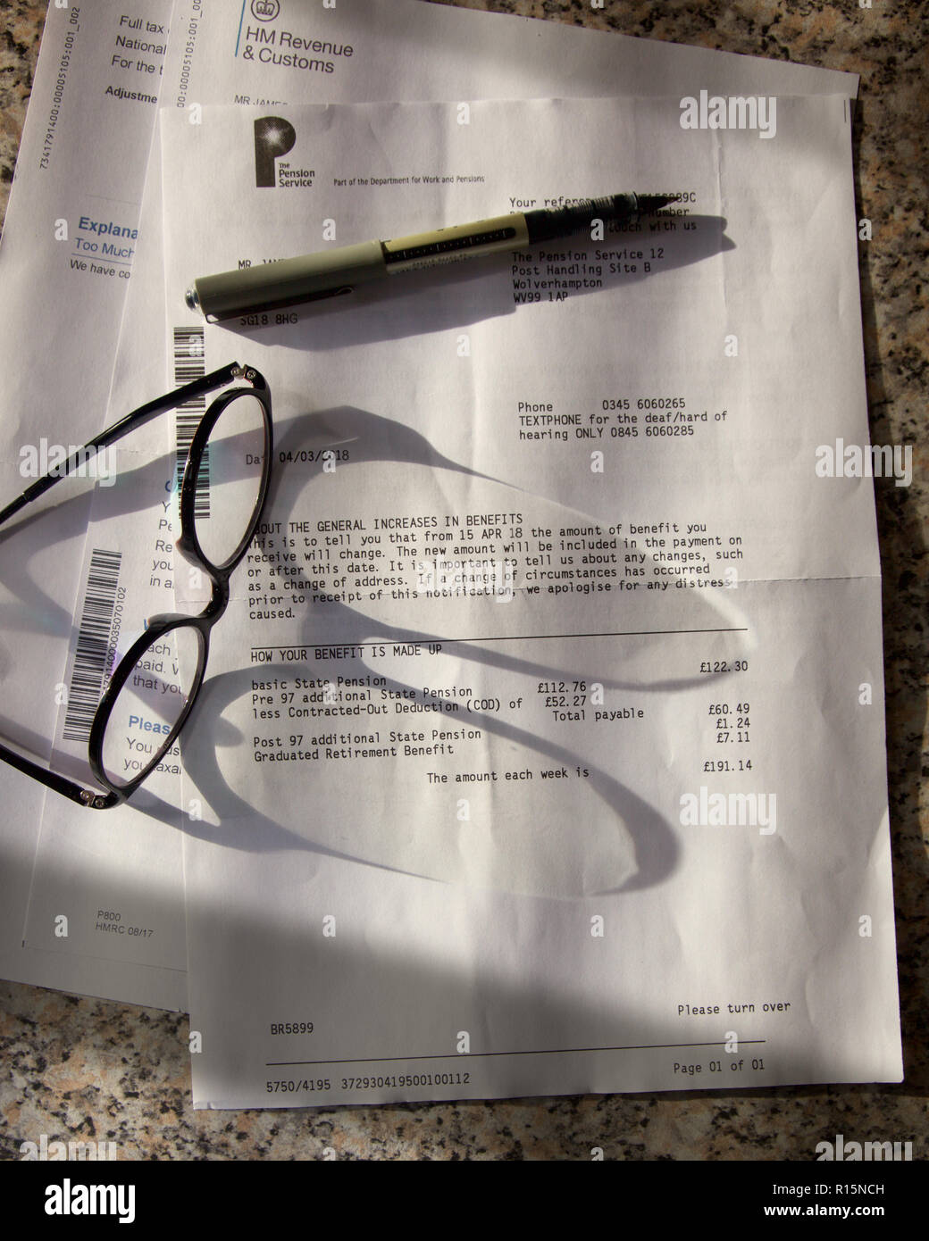 In prossimità di una pensione statale beneficio lettera di pagamento. Inghilterra Foto Stock