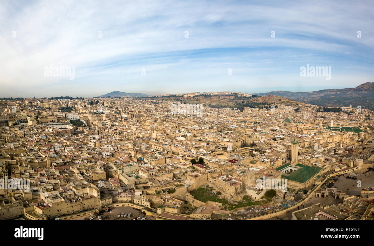 Panoramica aerea della Medina di Fes, Marocco Foto Stock