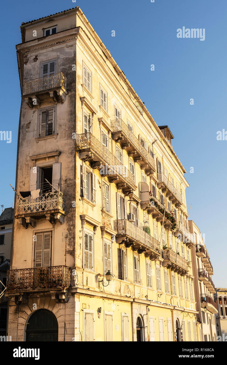 Casa stretta facciata, Corfu','isola di Corfu, Isole Ionie, Grecia Foto Stock