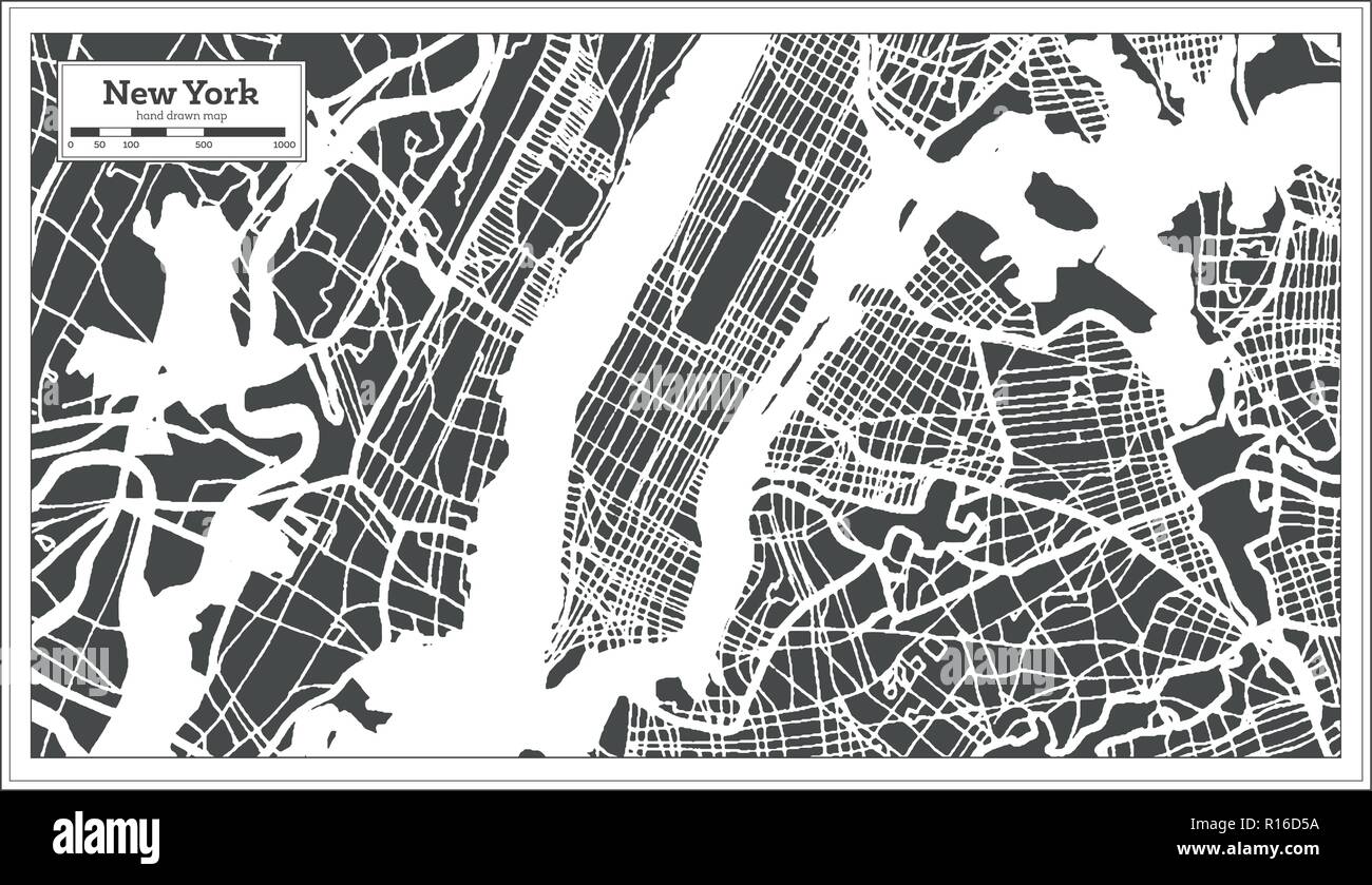 New York STATI UNITI D'AMERICA mappa di città in stile retrò. Mappa di contorno. Illustrazione Vettoriale. Illustrazione Vettoriale