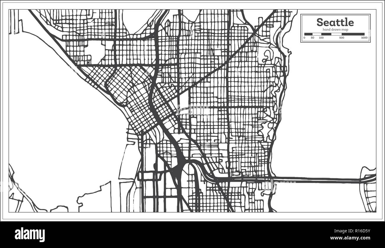 Seattle USA Mappa della città in stile retrò. Mappa di contorno. Illustrazione Vettoriale. Illustrazione Vettoriale