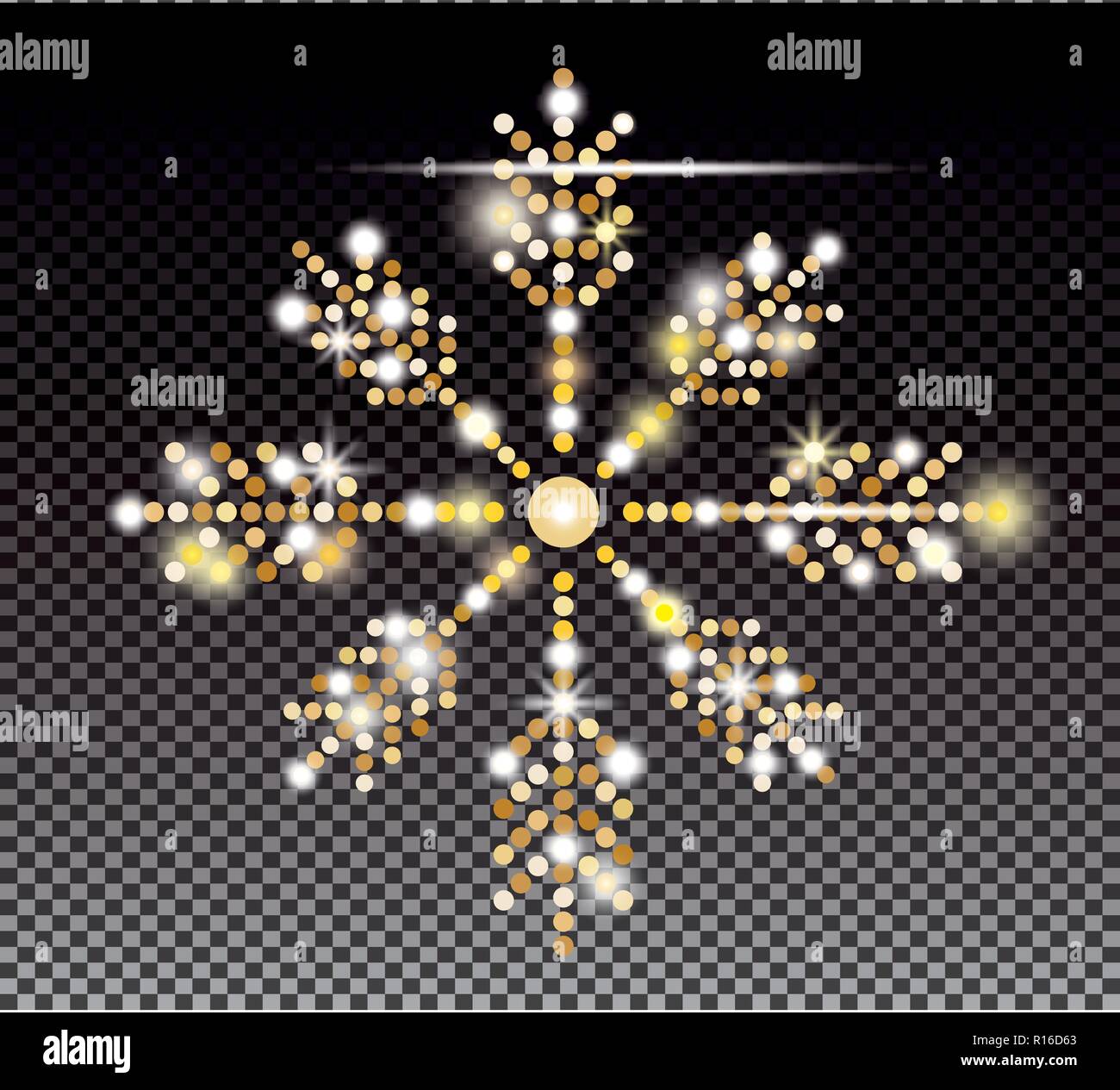 Glitter Oro Snowflake su sfondo trasparente. Illustrazione Vettoriale. Illustrazione Vettoriale