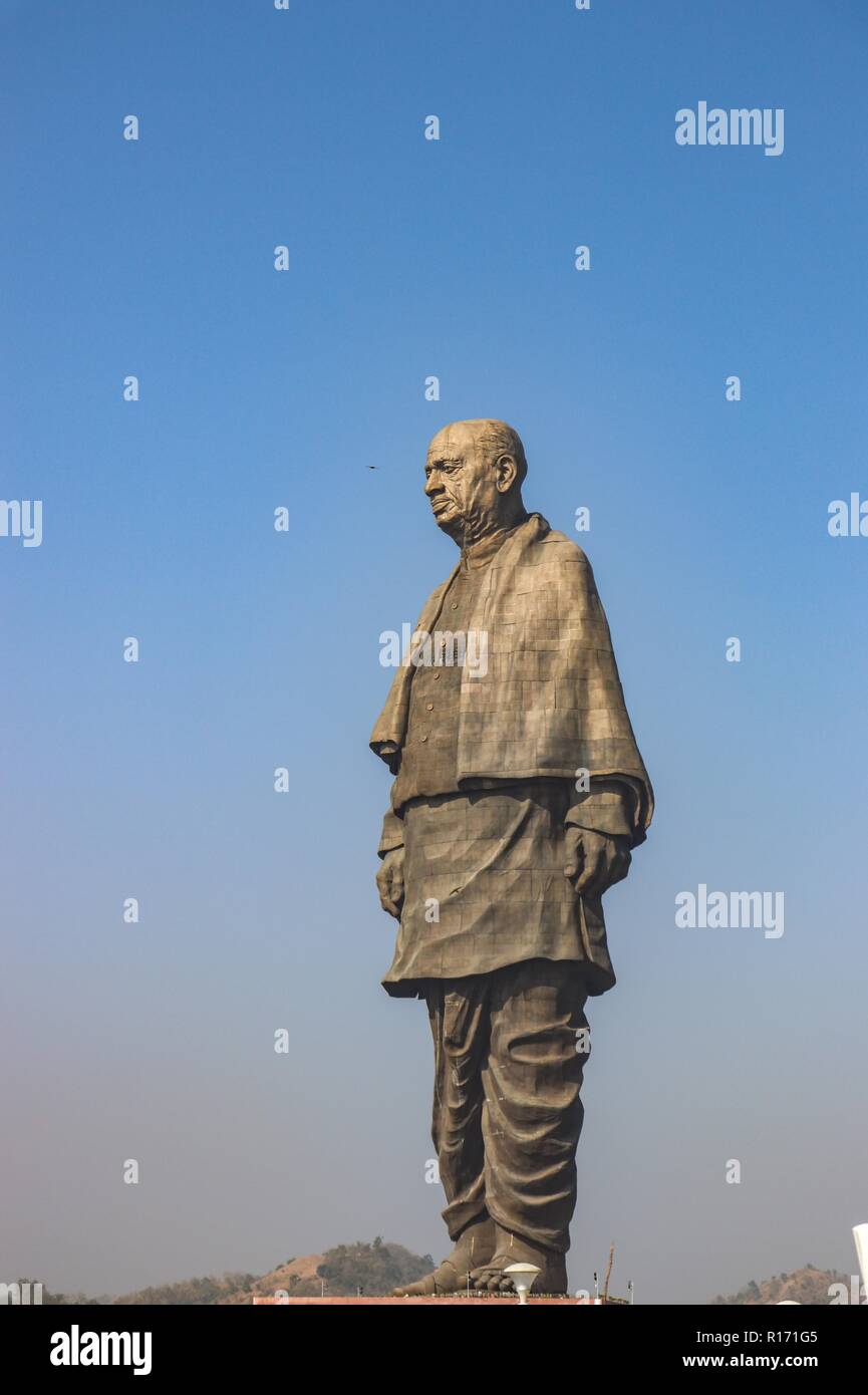 'Statue dell unità", più alte del mondo statua con una altezza di 182 metri, di indipendenza indiana leader Sardar Vallabhai Patel-Narmada/Gujarat/India Foto Stock